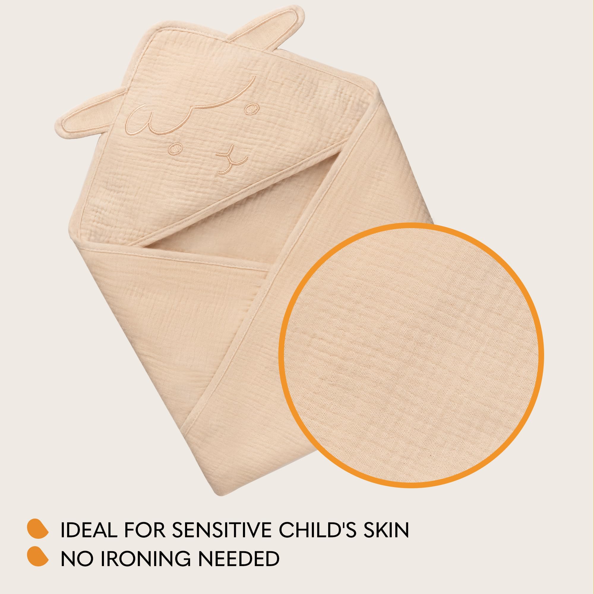 lionelo Baby Hooded Towel 100% Natural Muslin Cotton 80x80cm Absorbent Bath Towel with Hood for Newborns & Toddlers 6 Colours Soft & Breathable - Image 4