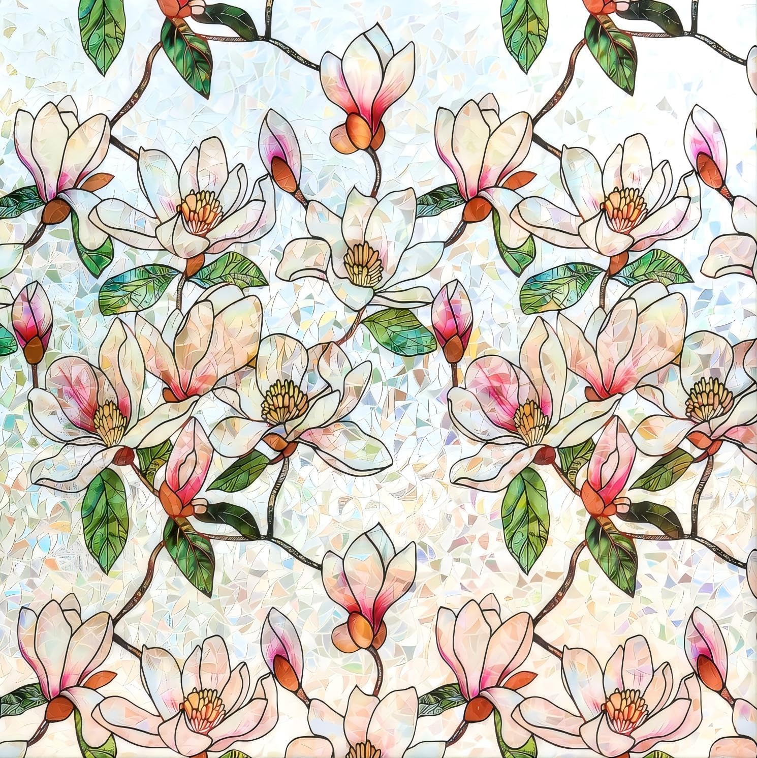 Window Privacy Film - Stained Glass Window Film Static Cling UV & Heat Blocking Rainbow Window Film for Glass Doors, Bedroom Windows - No Glue Premium Vinyl (Easy Install, 35.4"×78.7") Magnolia 35.4x78.7 Inches