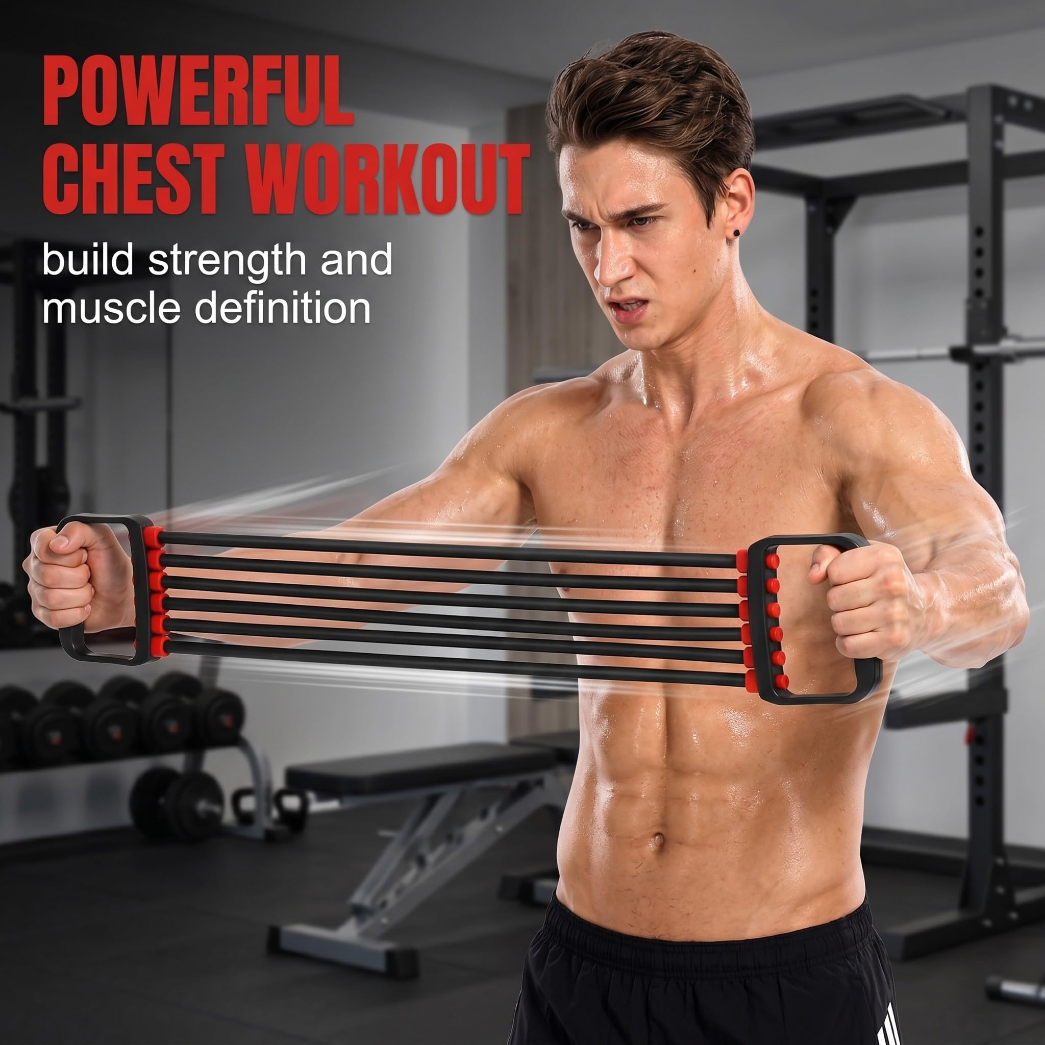 Elastici Per Allenamento, Pettorali Attrezzi, Espansore Toracico Per Uomini, Nero, Resistenza Regolabile 30-150 lbs, Attrezzo Per Allenamento Muscoli Di Braccia, Spalle E Petto, Fitness Casa