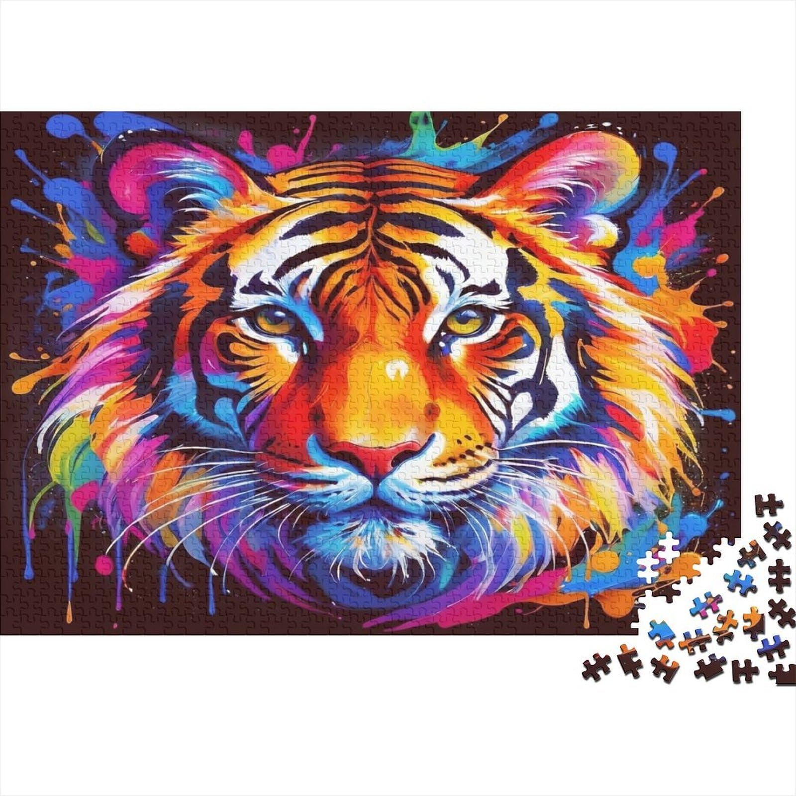 Artistic Colour Tiger 1000pcs Puzzle for Adults Paper Material Educational Colourful Tiger Jigsaw Wall Decor Gift 70x50cm/1000pcs