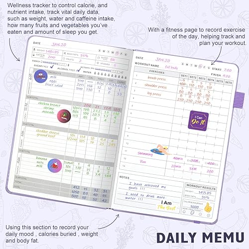 Miniatura 8 de EPEWIZD Diario de alimentos y acondicionamiento físico, planificador de bienestar de tapa dura, diario de entrenamiento para mujeres y hombres, para
