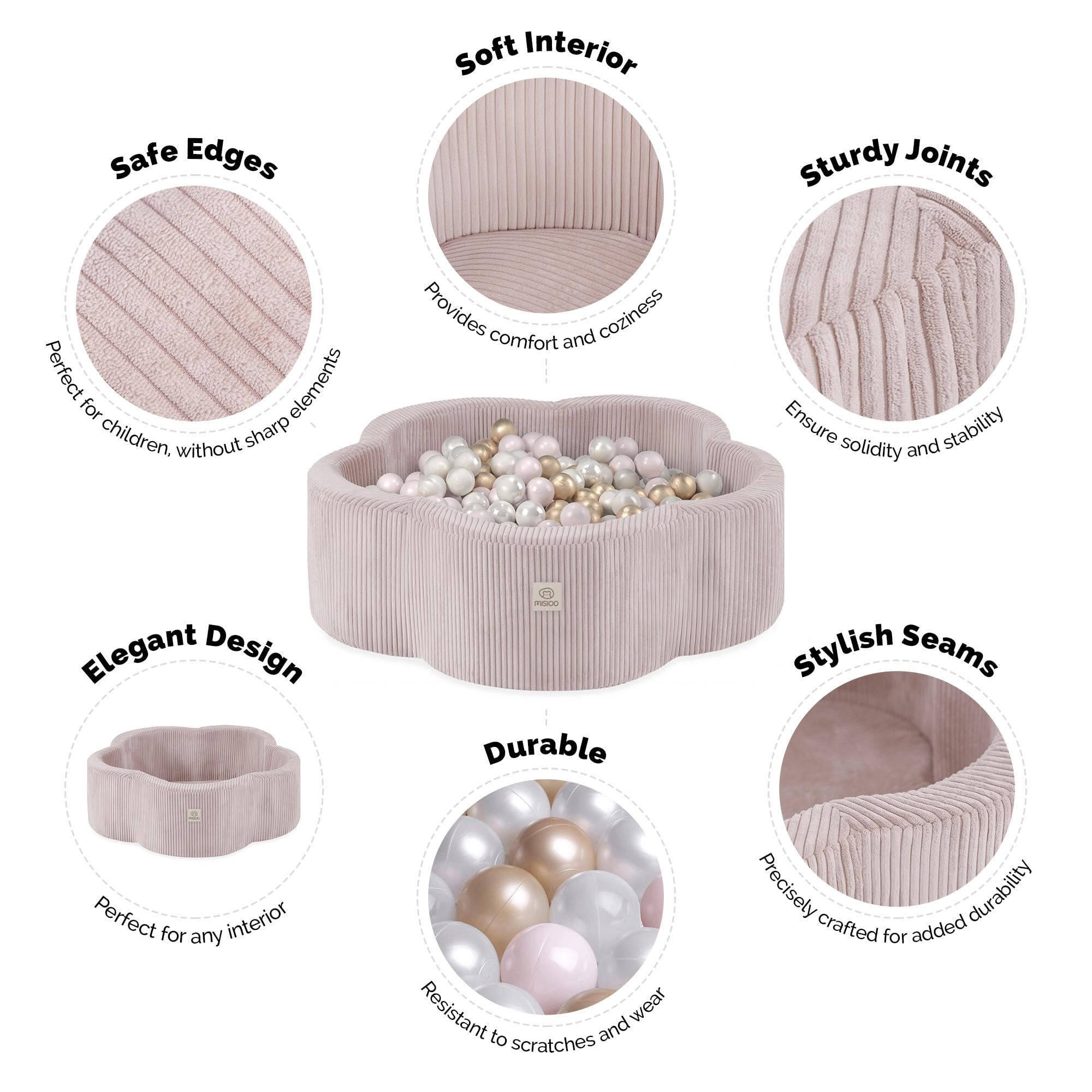 MISIOO Piscina de bolas para niños, 95 x 30 cm, 400 bolas (6 cm), juguete para bebés a partir de 1 año, perfecta para niños pequeños y diversión
