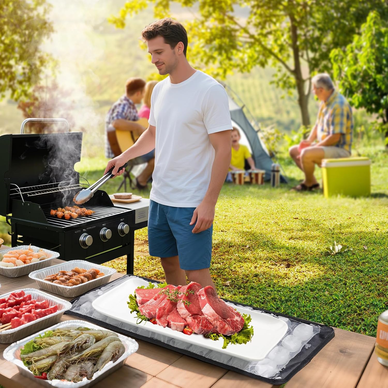 2 Pcs Reusable Cooling Sheet for Keeping Food Fresh Outside Party - Flexible Ice Packs Blankets Keep Meat Cold, Replacement Freezer Mat Chiller for Camping Coolers