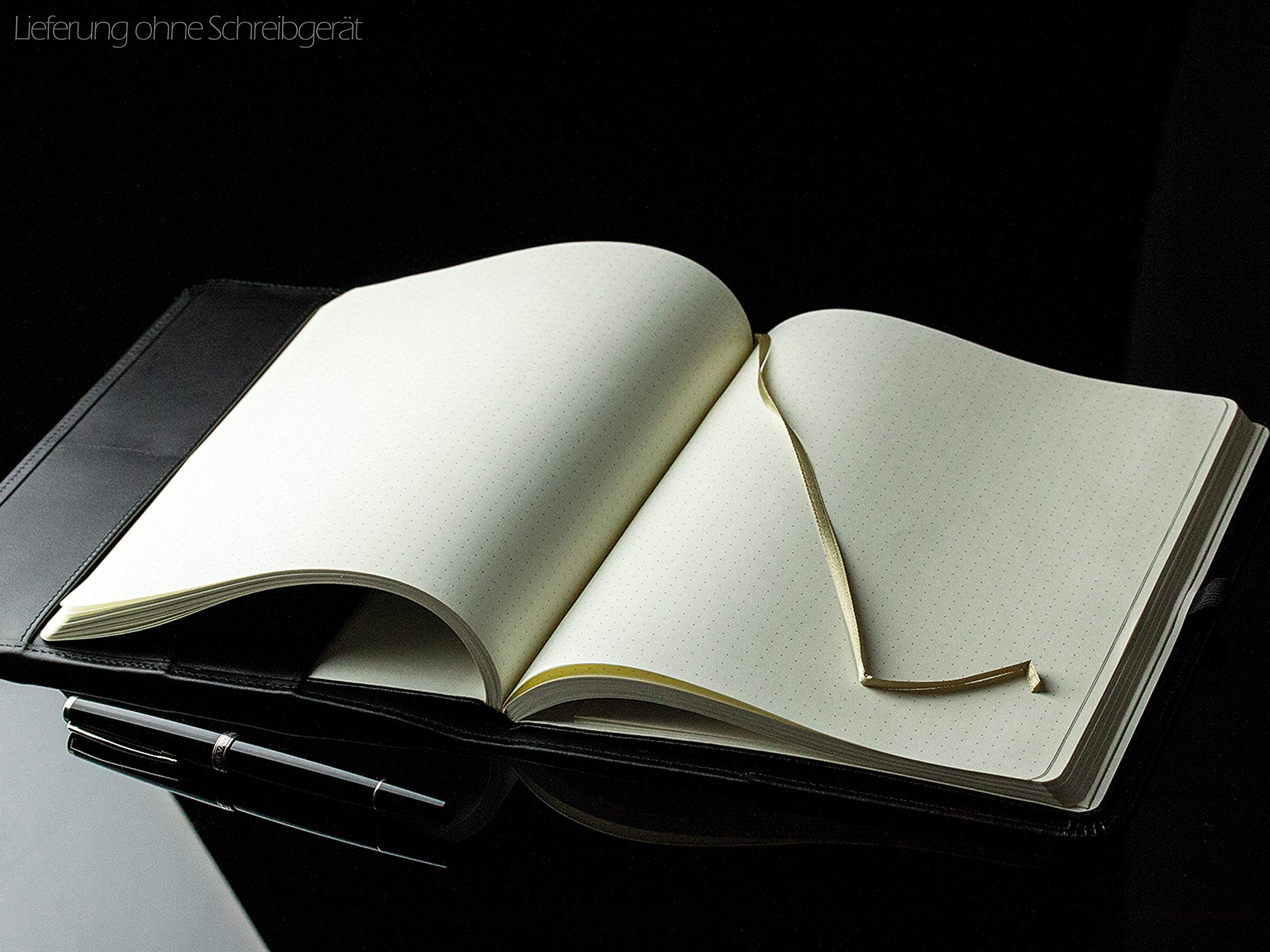 DELMON VARONE - Personalisierbares Notizbuch-Etui ideal als Planer, Organizer DIN B5 Boxcalf Premium Leder schwarz - Punktiert im Hardcover Ledereinband mit Stiftschlaufe, Einschubfächer, Merkband