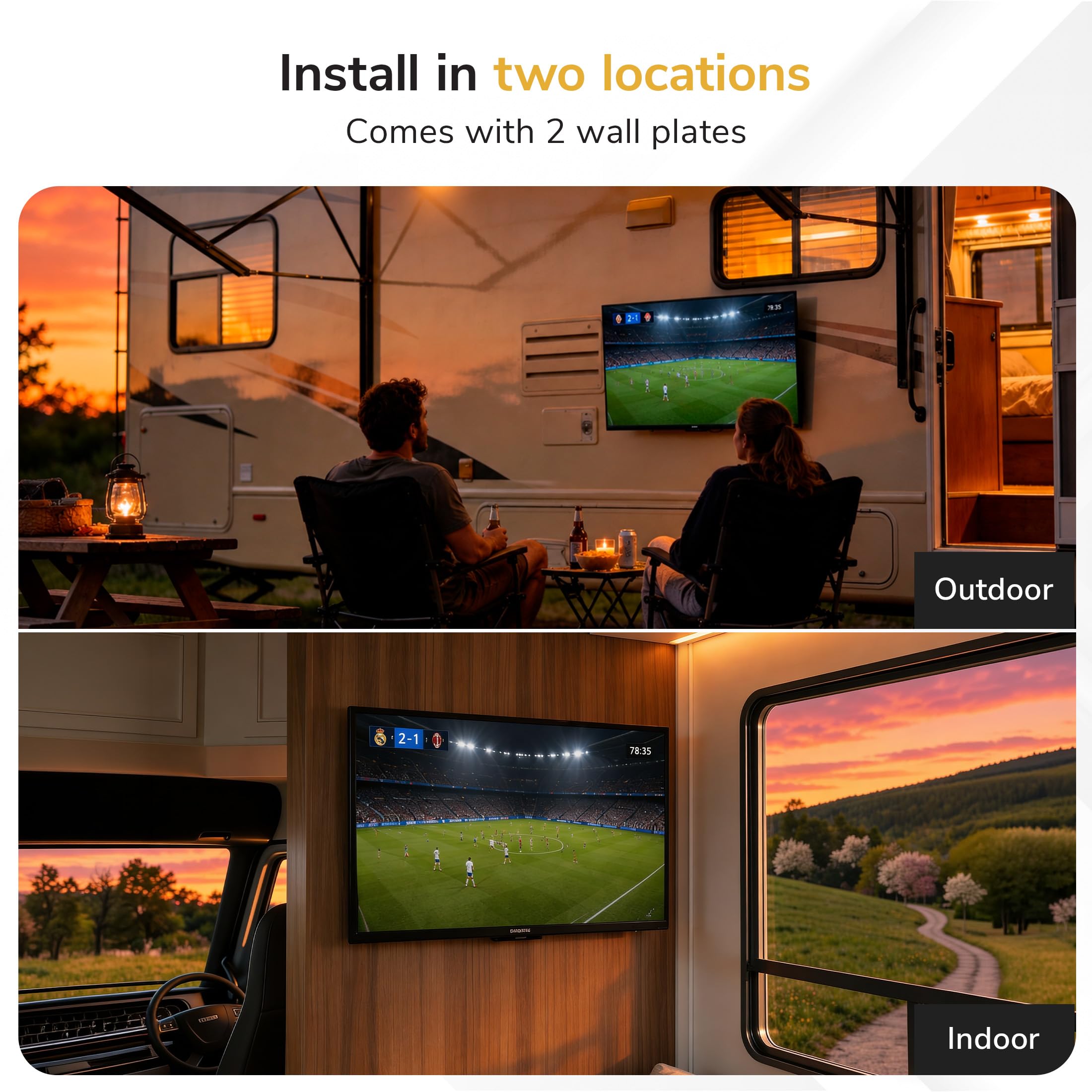 MOUNT-IT! Wohnmobil-TV-Halterung für Flachbildschirme | 33 - 68 cm (13 - 27 Zoll) | 15 kg Kapazität | Innen- und Außenbereich | schwenkbar, neigbar, verstellbar, 100 x 100, 200 x 200 (mattes Schwarz)