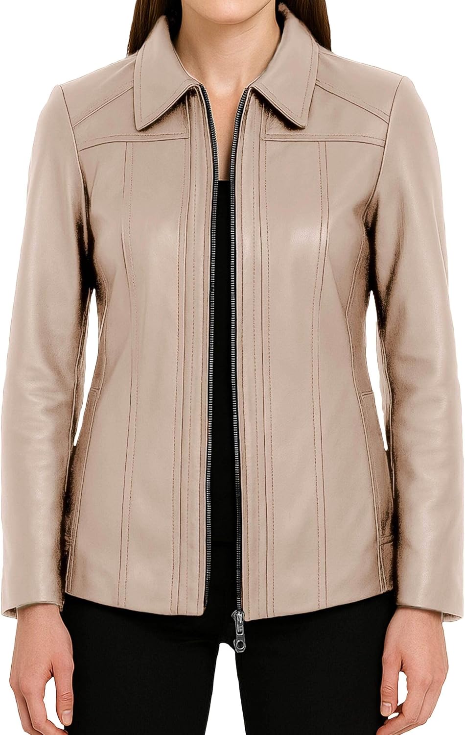 Women's Real Lambskin Leather Coats - Casual Style Long Genuine Leather Jackets for Women - Image 2