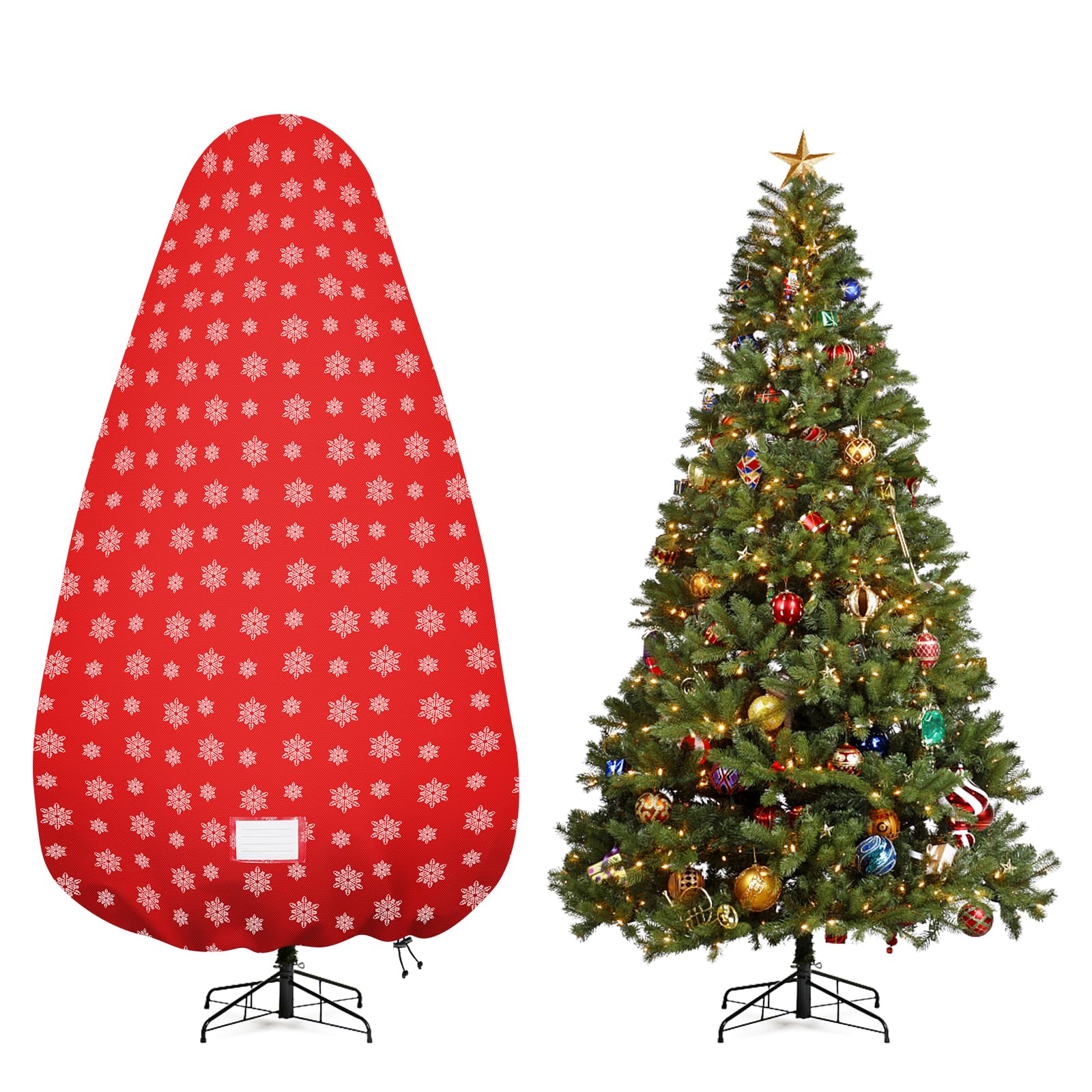 Delixike Red Upright Christmas Tree Cover With Zipper & Drawstring For Up To 4 Foot Artificial Tree Standing With Ornaments, Waterproof,Dust-Proof - Snow Printing