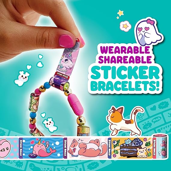STICKI ROLLS - Wearable & Shareable Sticker Toy Bracelet | Includes 70 Mini Stickers | 2 Mystery Reveal Sticki Rolls | Assorted Styles | Over 1000 Sticker Designs