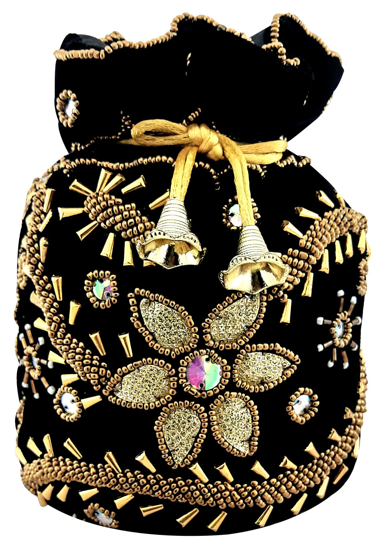 Lookingfab Presents Designer Rajasthani Style Silk Potli Velvet with Bridal Purse with Gota Patti Pottly Purse Women handbag Handicrafts Handmade Decorative Pure Silk Jaipuri Resham Potlis-image-2