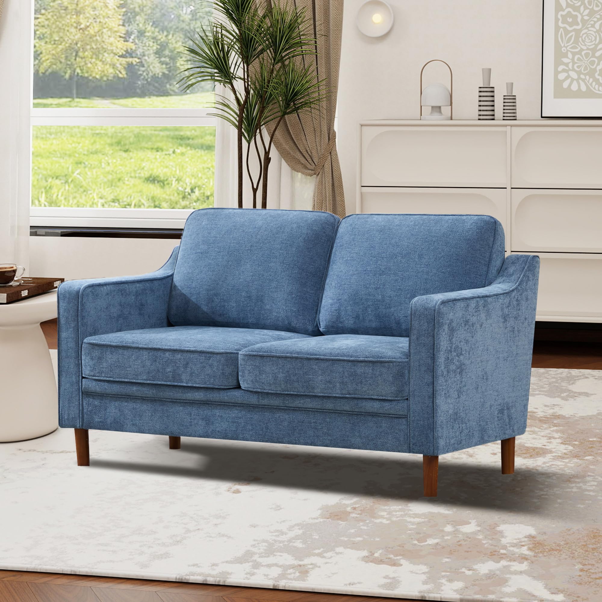 Kingfun 56 Chenille Sofa Loveseat Couch Mid Century Modern Love Seat Couches with Solid Wood Frame for Living