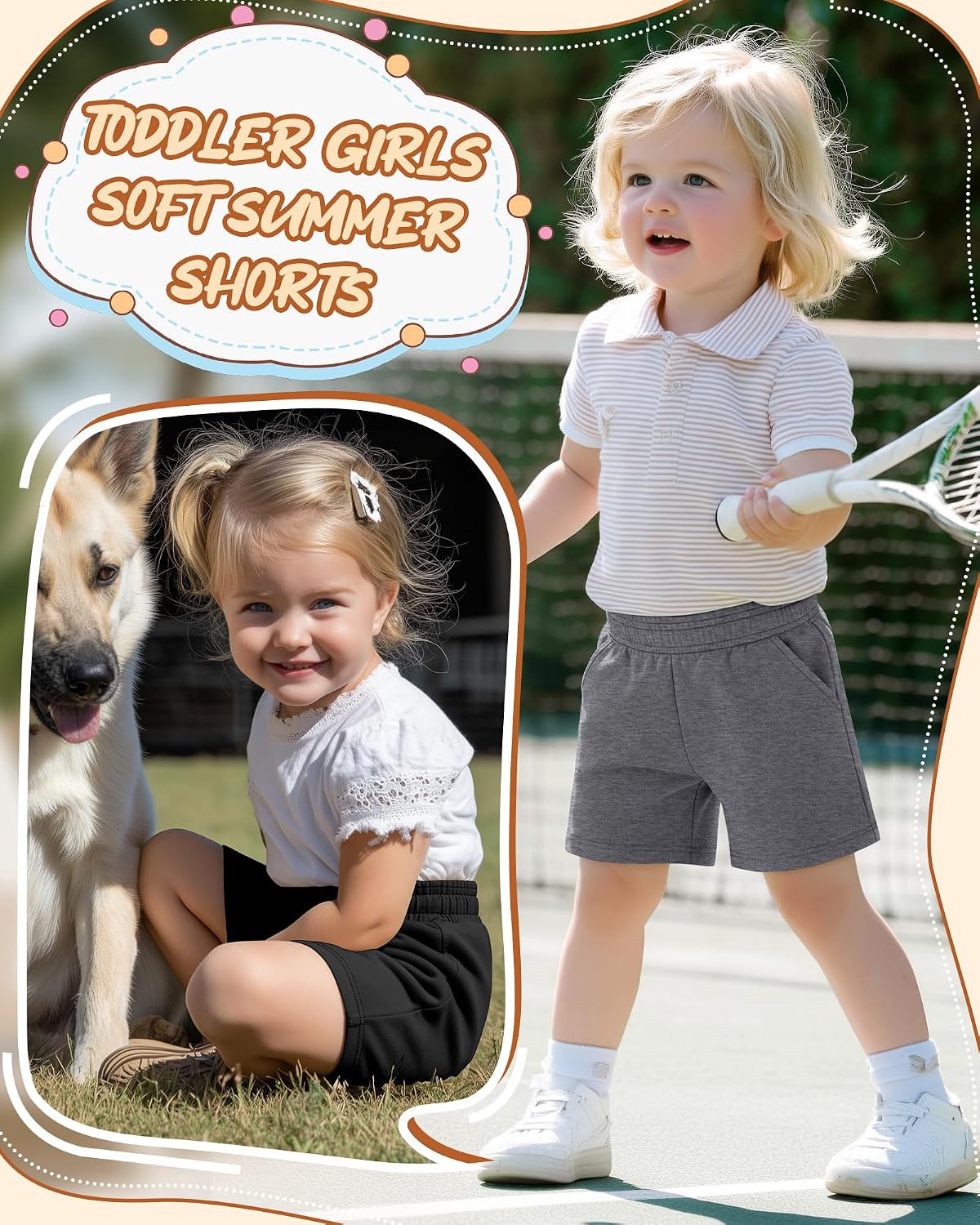 3 Pack Baby Toddler Girls' Cotton Shorts Infant Active Summer Athletic Casual Pull-on Pants with Pockets for 18M-5T