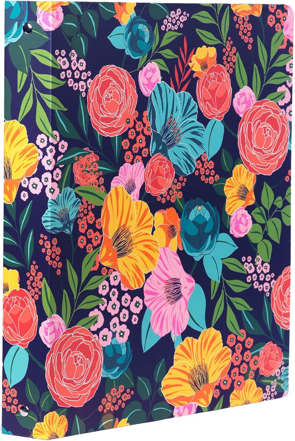 Steel Mill & Co Cute Decorative Hardcover 3 Ring Binder for Letter Size Paper, 1 Inch Round Rings, Colorful Binder Organizer for School/Office, Garden Blooms (Navy)