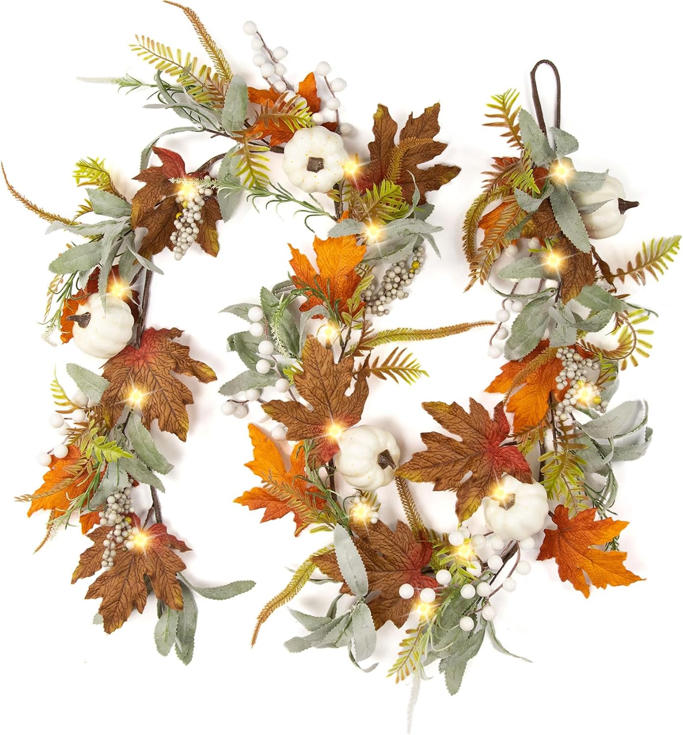 Fall Garland with Lights for Mantel, 6FT Realistic Fall Decor