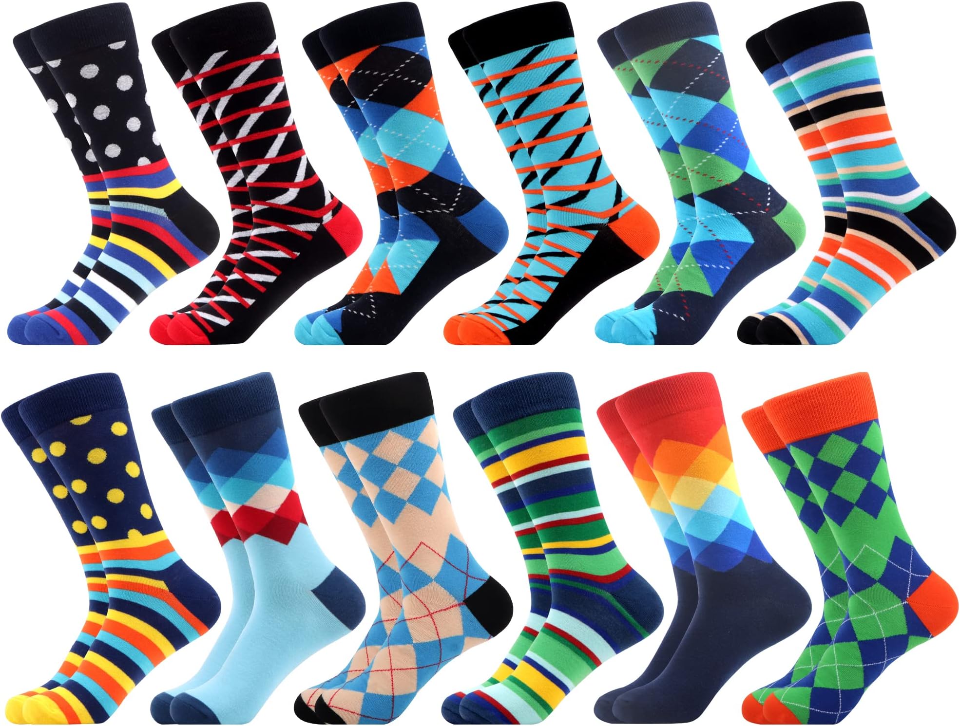 Men's Funny Novelty Crew Socks, Cotton Casual Dress Socks Multi Pack with Fun Colorful Patterns, Size 7-15