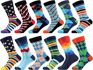 WeciBor Men's Dress Funny Crazy Colorful Novelty Combed Cotton Crew Socks 12 Pack