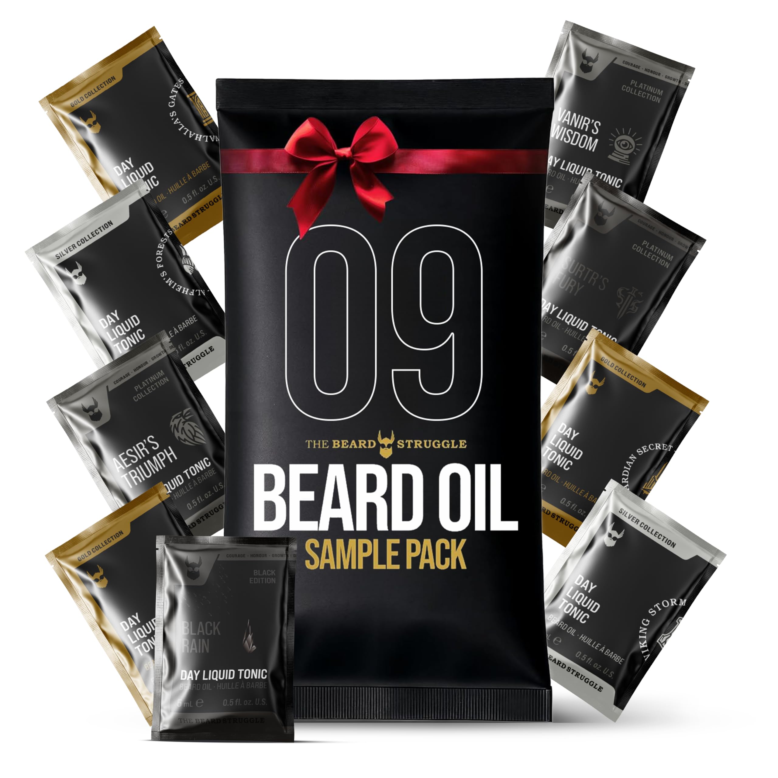 The Beard Struggle 9 Beard Oil Voyager Sample Pack, Variety Beard Oil for Men Sampler with 9 Different Scents, All Natural Ingredients, Beard Growth Oil for Soft and Healthy Hair, Day Liquid Tonic