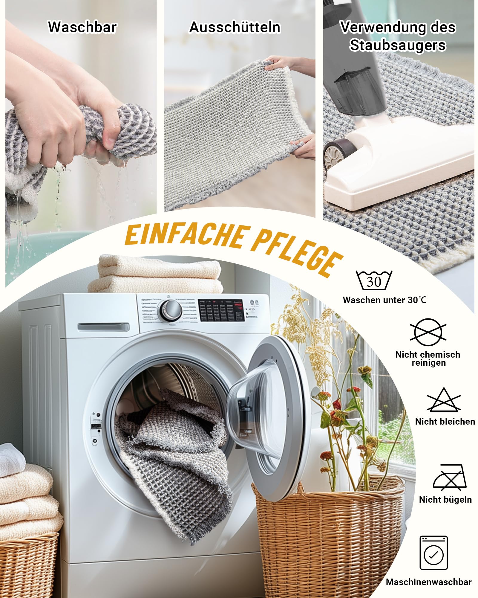 Juego de alfombra de baño grande, alfombrilla de baño bohemia, gris, juego de 2 piezas, lavable, alfombrilla de baño antideslizante, para salón, dormitorio, baño, decoración, 51 x 120 cm + 41 x 61 cm
