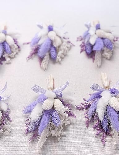 Miniatura 45 de xin's convey Mini Dried Flowert Set (Pack of 6), Orange Small Bouquet, Pampas Small Bouquet, Party Plate Decoration, Bridesmaid Flower Girl Proposal