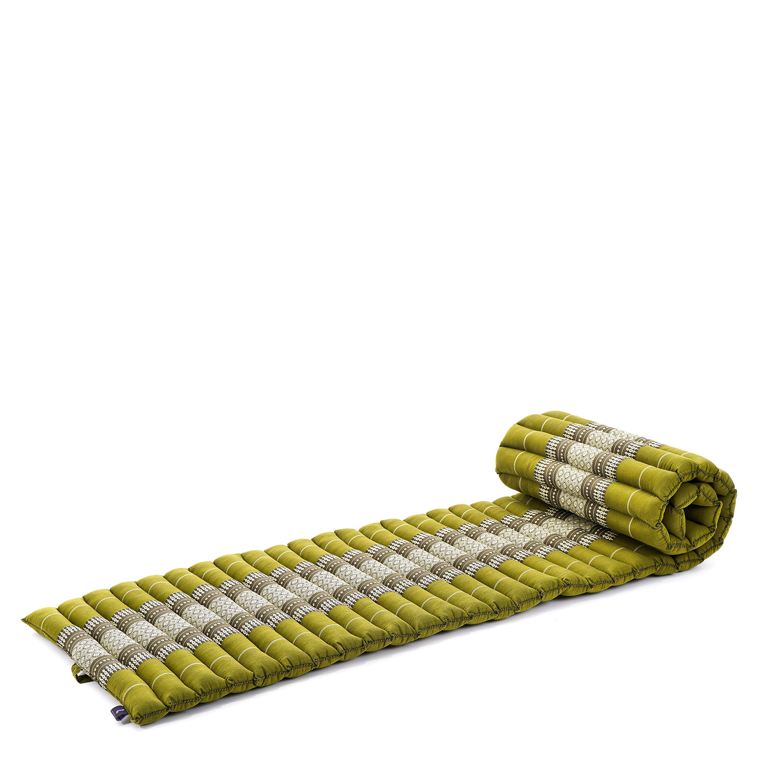 Leewadee - Foldable Floor Mattress - Japanese Roll Up Futon -Trifold Tatami Mat- Guest Floor Bed - Camping Mattress - Thai Massage Mat, Kapok Filled, 75 x 20 inches, Green