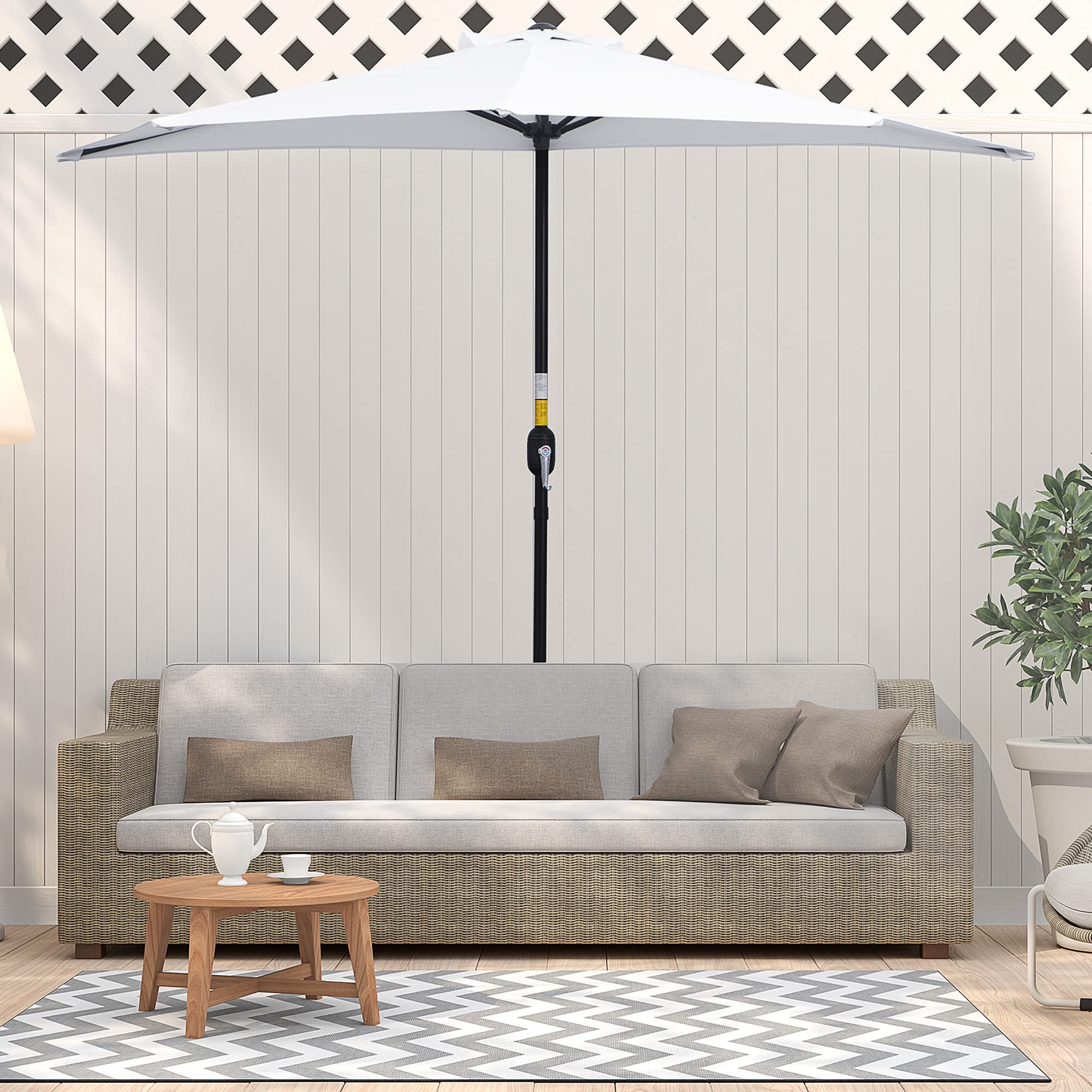 Outsunny Demi-Parasol Ø 2,6 m, parasol de balcon 5 entretoises acier polyester crème