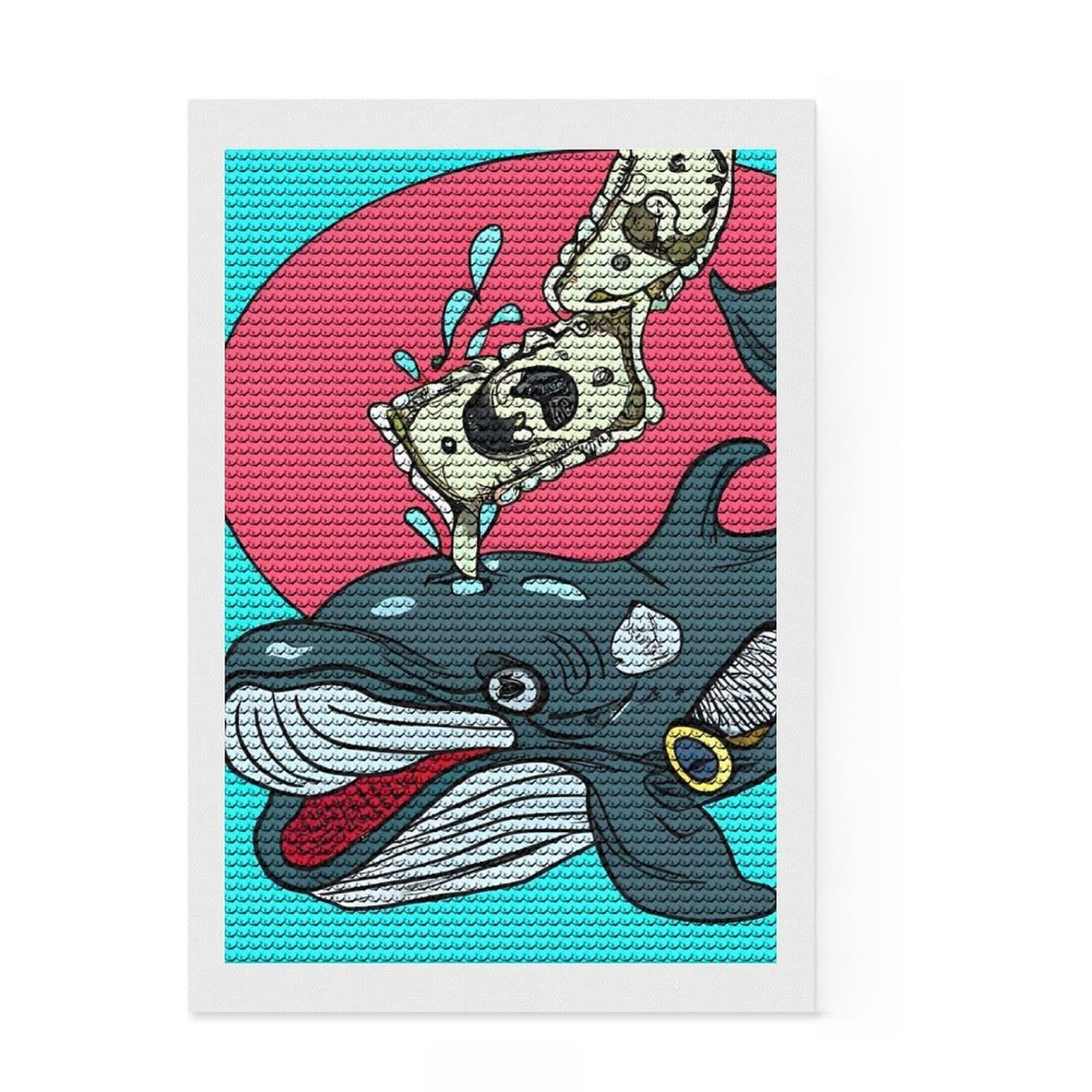 Junmoney Cash Whale Diamond Painting Kit 8"x12", Living Room Decor, for Beginners, Easy Handmade Project, Gift Idea, Adhesive Canvas