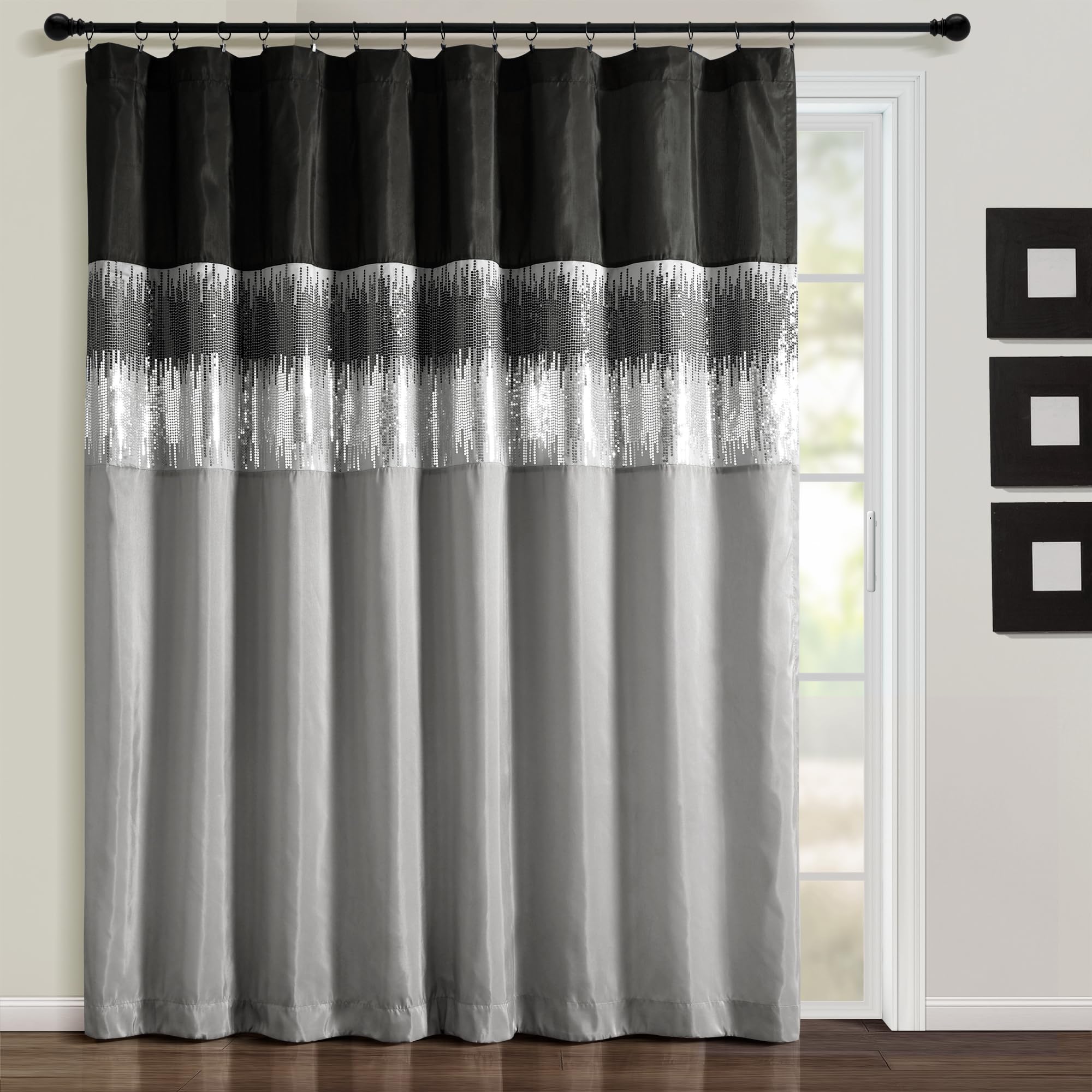 Lush Decor Night Sky Window Curtain Panel, Single, 100" W x 84" L, Black & Gray - Sequin Curtains - Sparkly Photo Backdrop - Modern Glam Decor - Extra Wide Long Curtains For Bedroom & Living Room