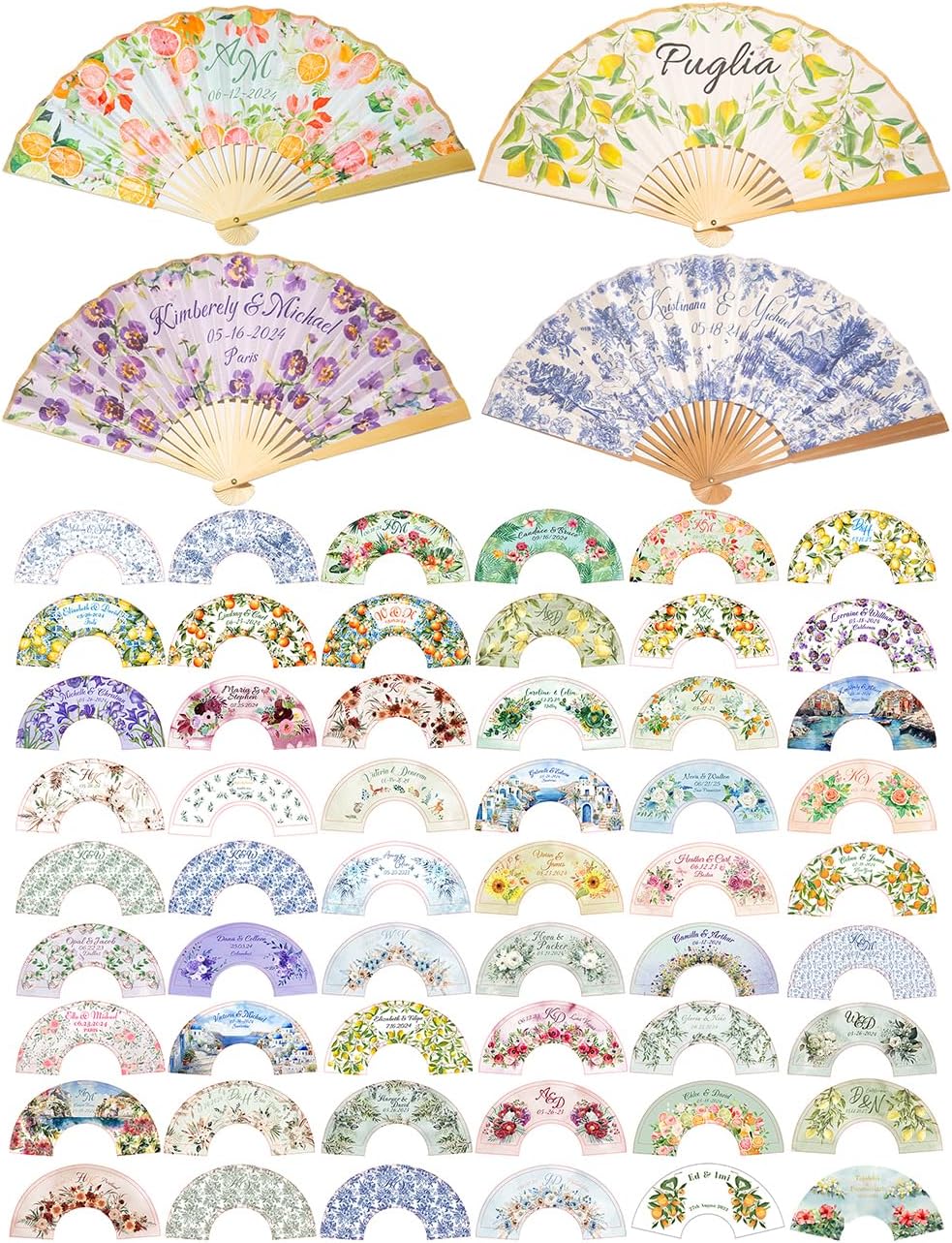 GZLDGIFTS 1PC Custom Wedding Hand Folding Silk Fans Bulk Party Favors Personalized