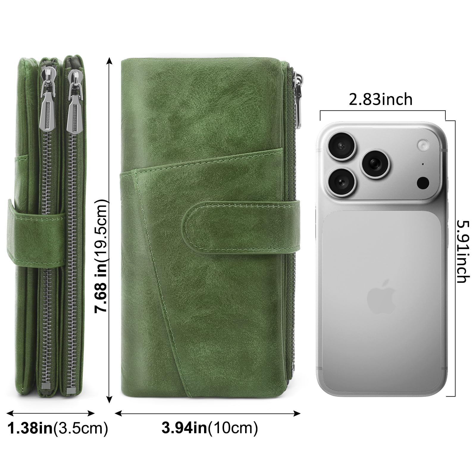 REETEE Portafoglio Donna Grande Portafoglio in Pelle PU Blocco RFID Lungo Portafogli da Donna Cerniera Grand Portamonete e 23 Porta Credito Carte Molti Scomparti (verde)
