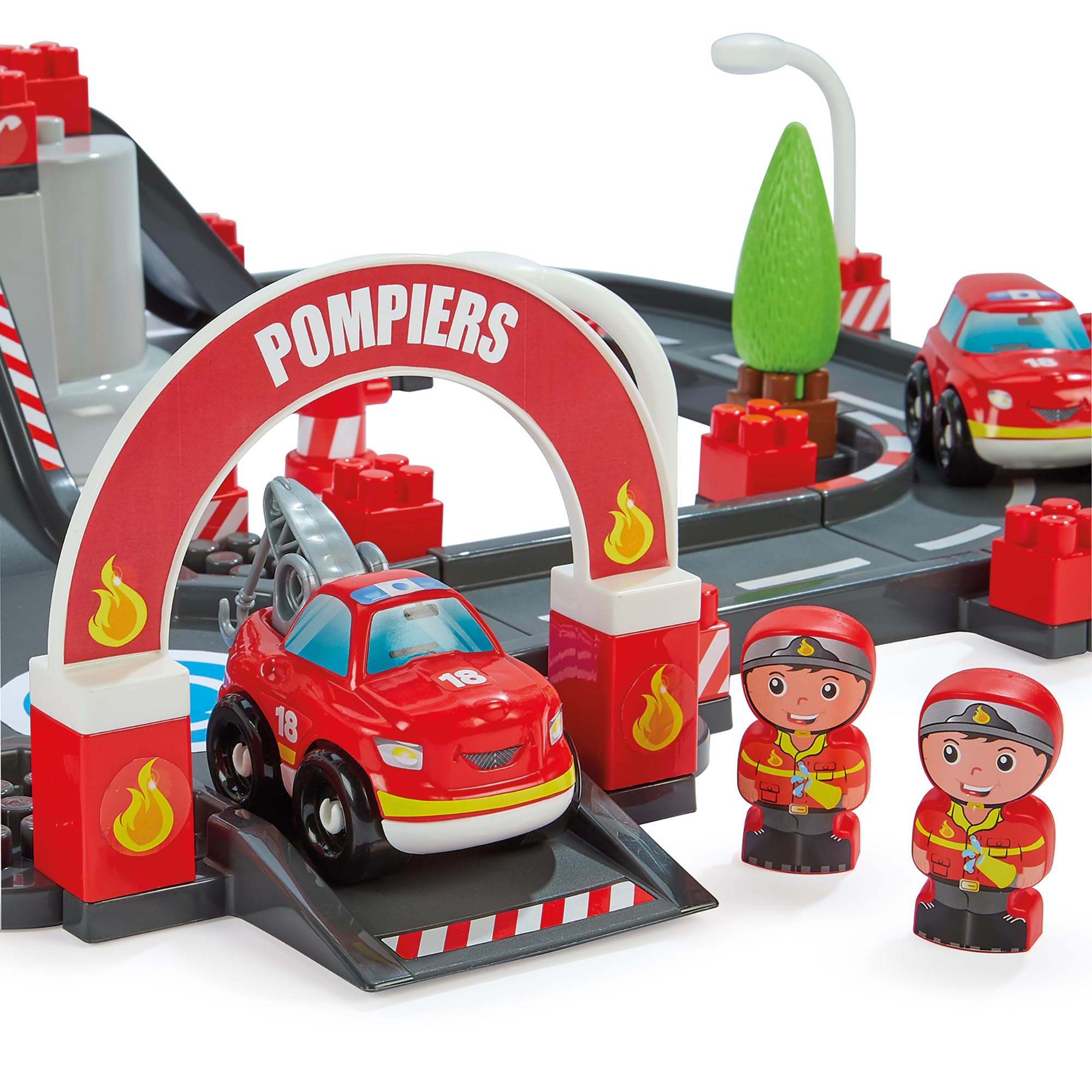 Ecoiffier Spielzeug - 1349 - Feuerwehr-Circuit im Eimer - Abrick - Konstruktionsspielzeug für Kinder - Ab 12 Monaten - Herkunft Frankreich garantiert