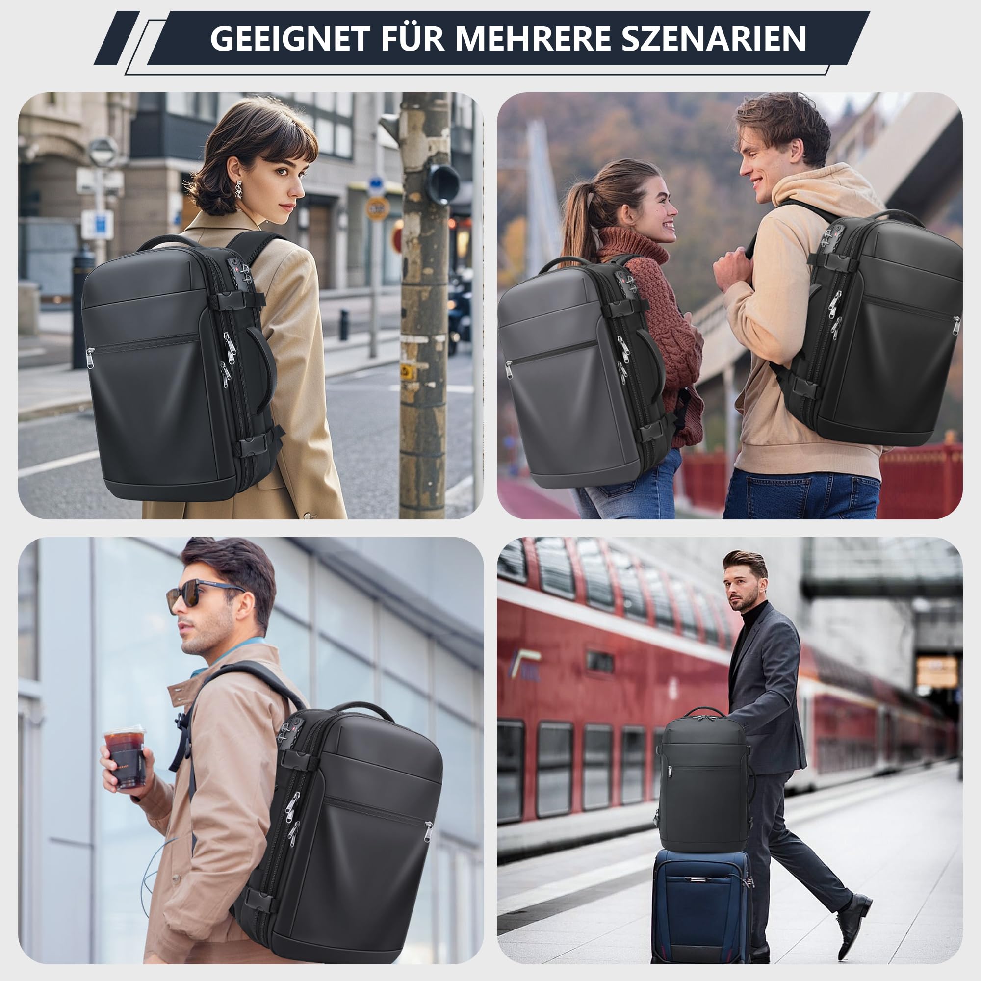 Zaino da viaggio sottovuoto, zaino espandibile a compressione sottovuoto da 60 litri, zaino impermeabile per laptop con lucchetto TSA e pompa a vuoto,nero