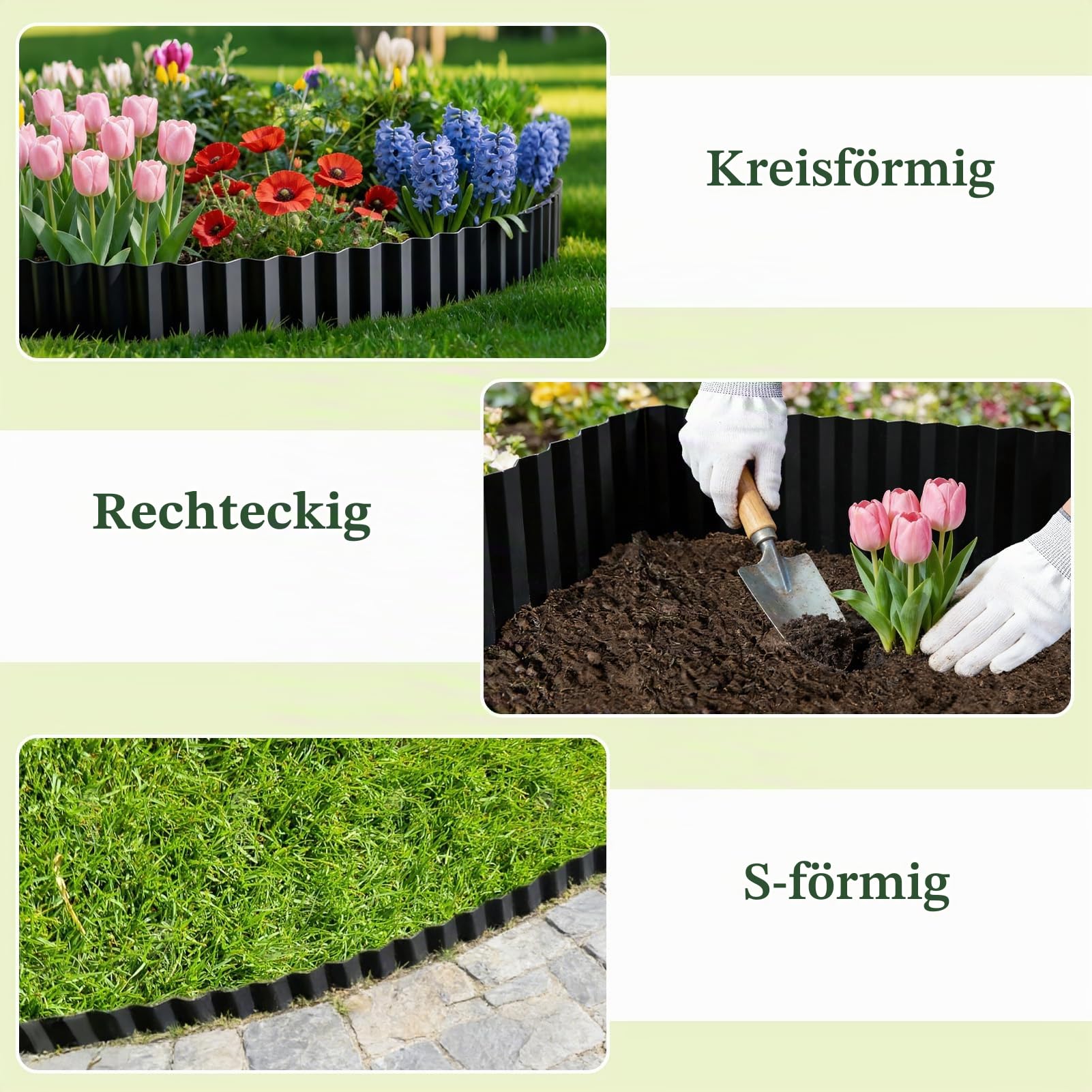 10m Rasenkante aus Verzinkt Stahl 2 Stück, Rasenkanten 15cm Höhe Beeteinfassung Gewellte, Beetumrandung aus Metall, Mähkante Beetbegrenzung Flexible für Garten, Wetterbeständig Schwarz