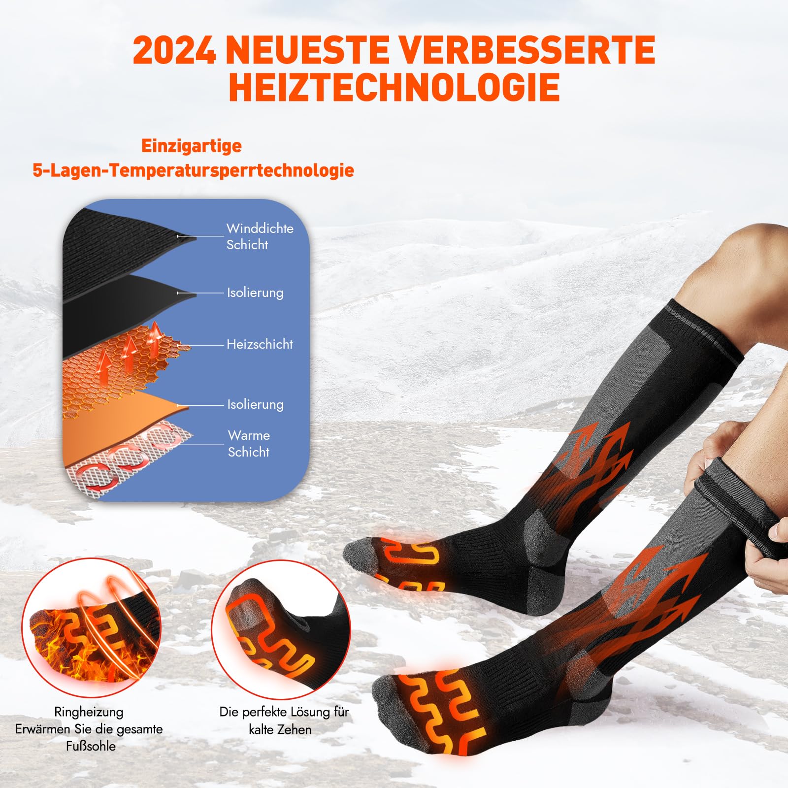 Svpro Beheizte Socken – Wiederaufladbar, 3 Heizstufen (40–55°C), Bis 12 Std., EU 36–42