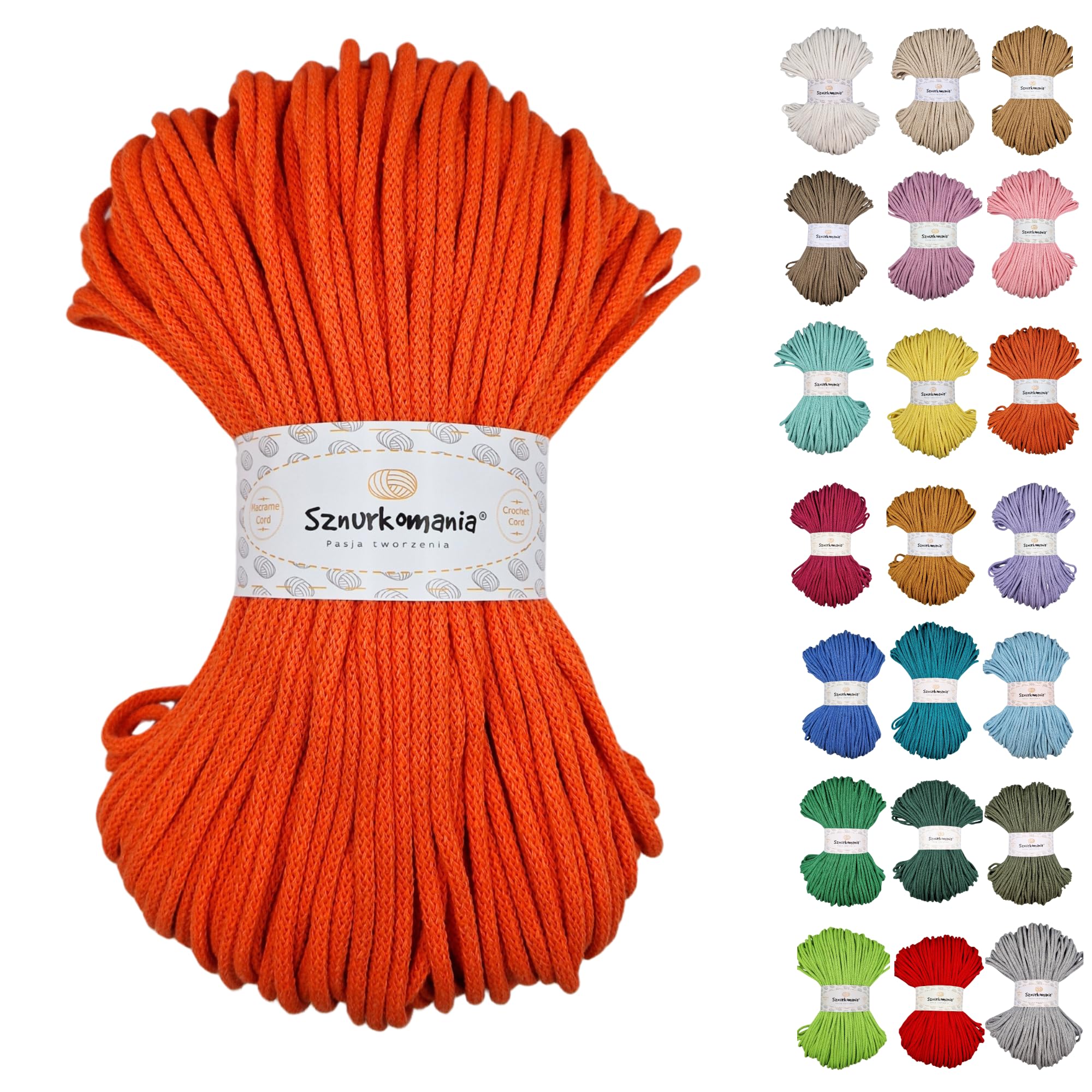 Sznurkomania Premium Cotton Cord - 5 mm x 100 m, 46 Colours, Crochet & Macrame Cord, Rope
