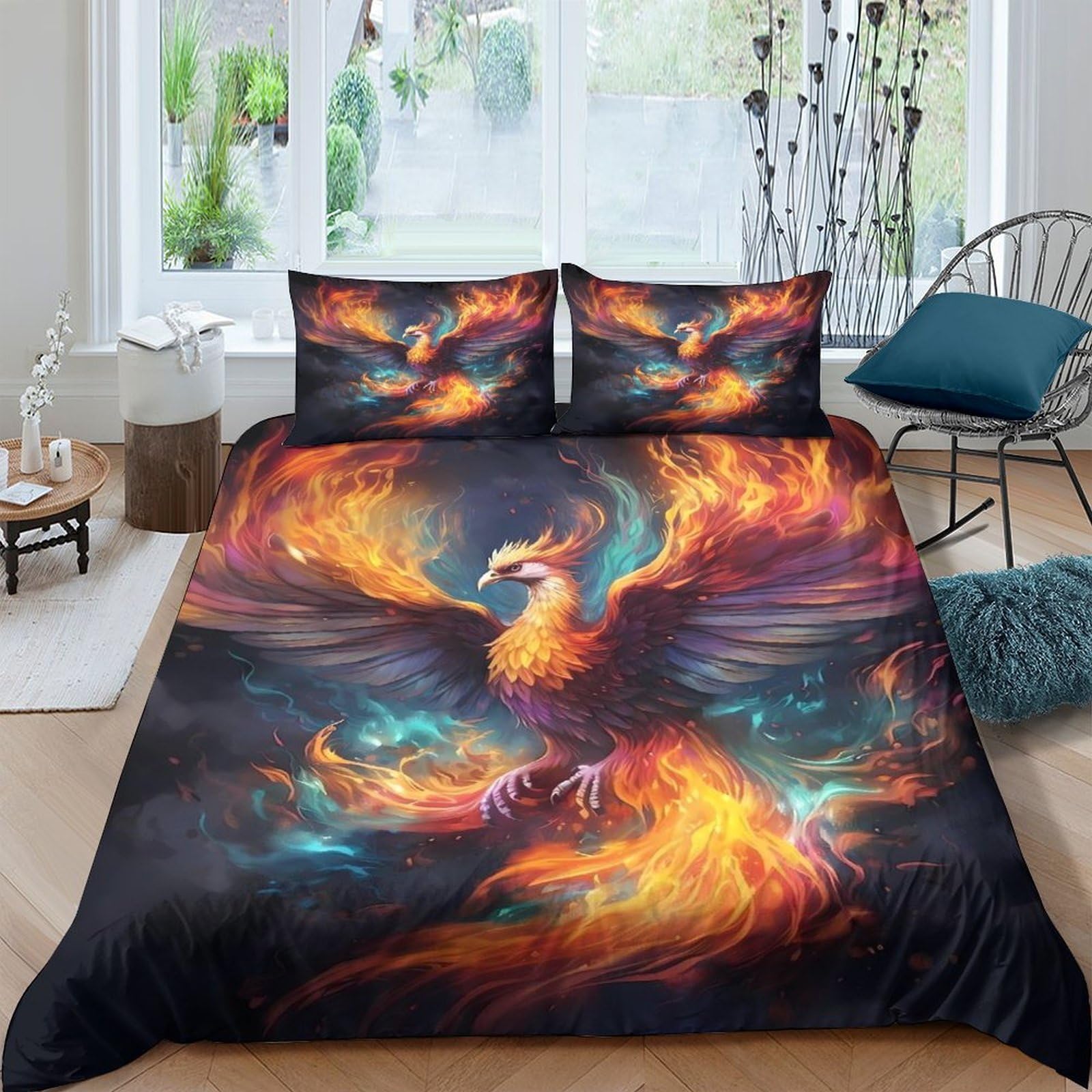 Ctjqhvkz Style-6 3D Printed Fiery Phoenix Fitted Sheet Microfiber Soft Flame Art Bed Sheet For Bedroom Dorm Mattress Protection Decor Single（135X200cm）