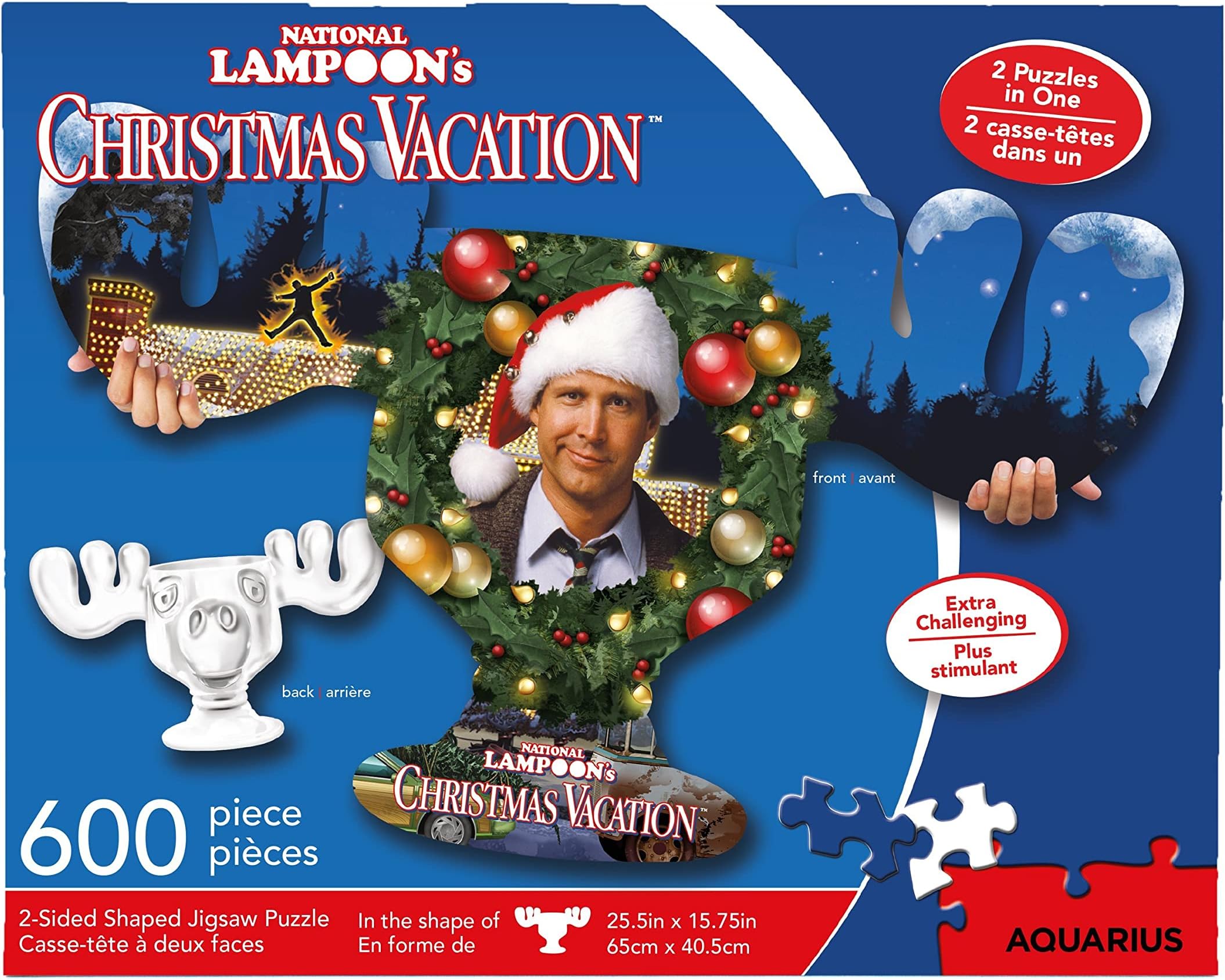 National Lampoon's Christmas Vacation Moose Mug Puzzle (2-Sided Shaped 600 Piece Jigsaw Puzzle) - Glare Free - Precision Fit - Officially Licensed Merchandise & Collectibles - 25.5 x 15.75 In