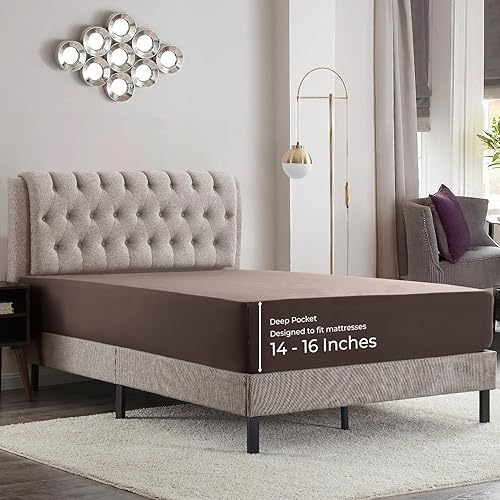 Miniatura 25 de Empyrean Bedding Sábanas de cama para King – Sábanas bajeras de 14 a 16 pulgadas – Sábana bajera de bolsillo profundo tamaño King – Sábana bajera 13