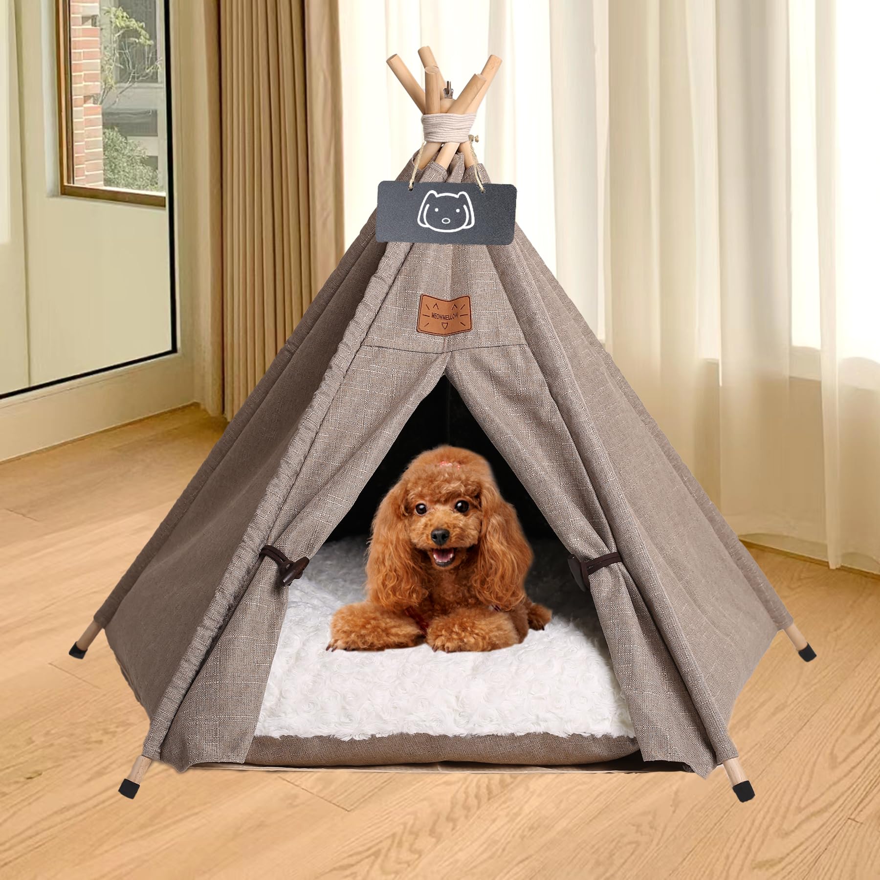 Namiot dla psów tipi z grubą poduszką, legowisko dla kota/psa, zdejmowany i nadający się do prania, namiot dla szczeniaków, domek zabaw, koty, namiot, 60 x 60 x 70 cm