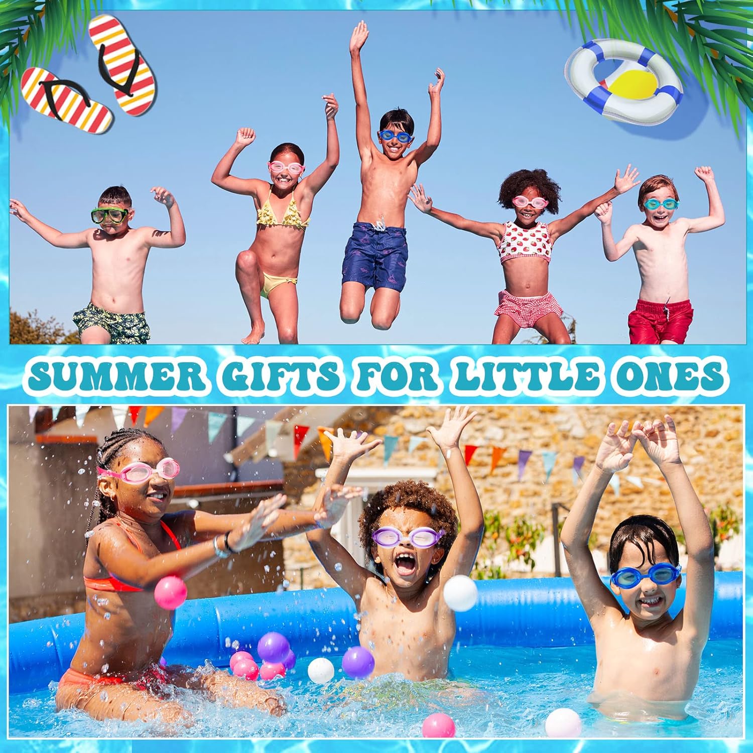 Hoteam 50 Pcs Swim Goggles Bulk for Kids with 8 Nose Clip Ear Plugs No Leaking Anti Fog Swimming Goggles Swimming Glasses