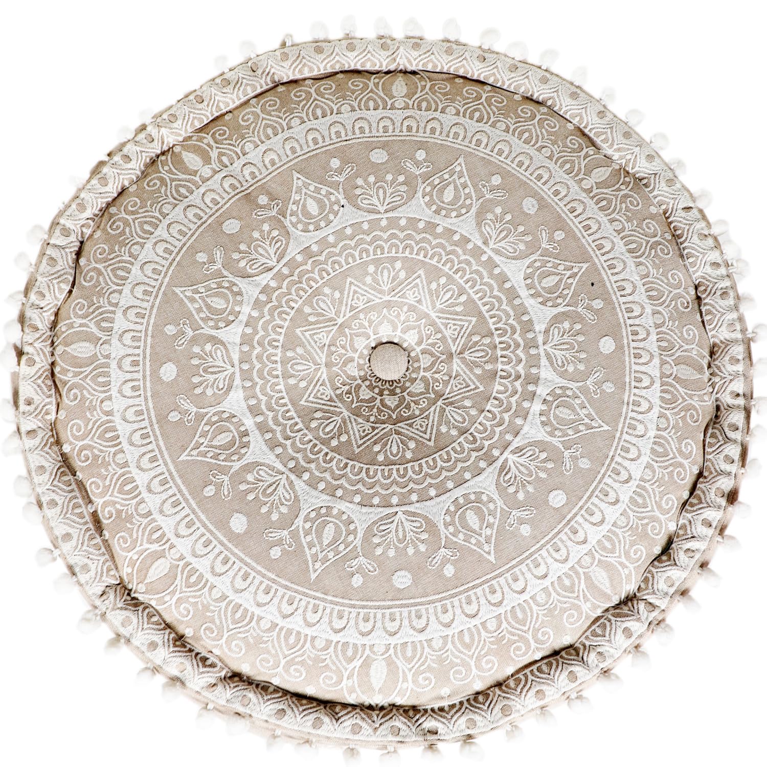 Boho Pouf Donia handgefertigt aus Baumwolle in Beige 50 cm handgemacht