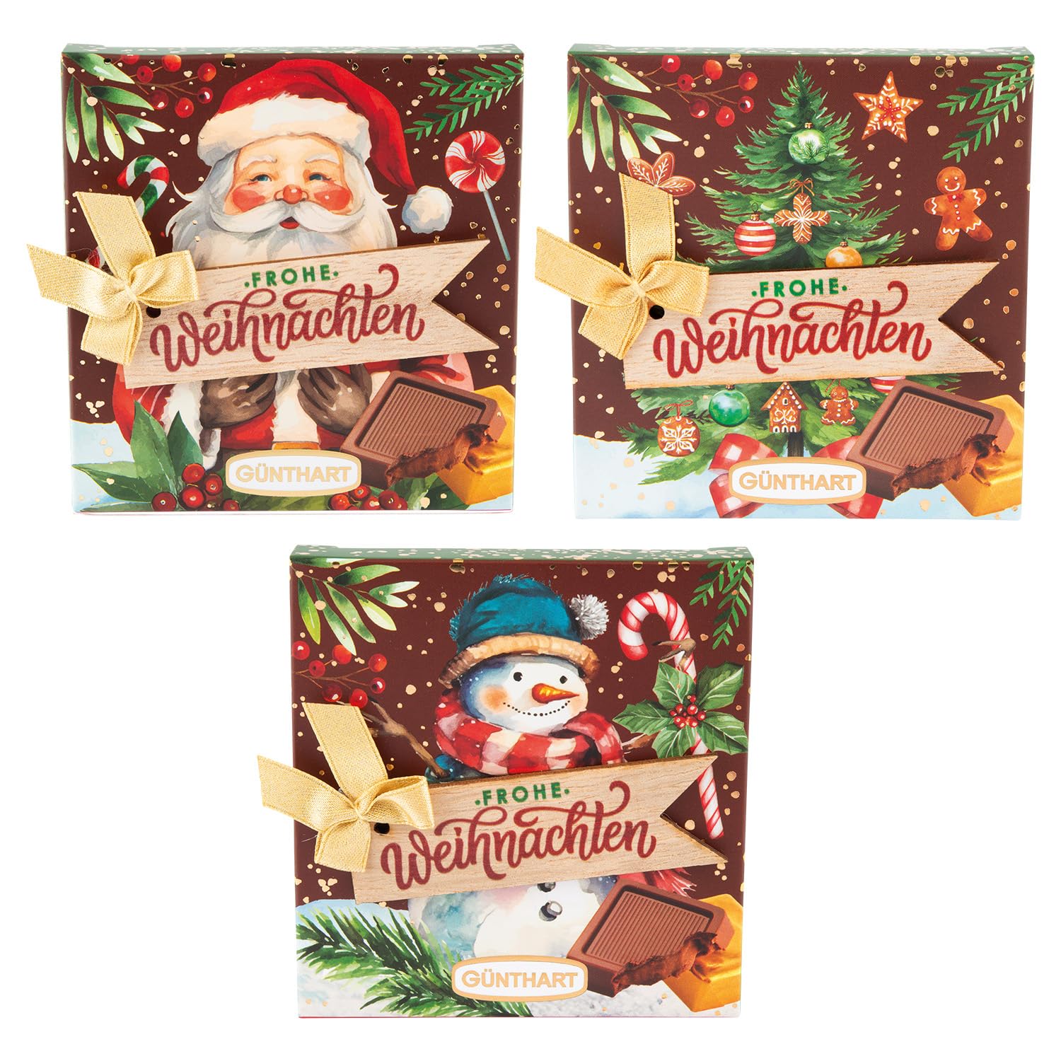 Günthart 30 Stück Pralinenpräsent mit Weihnachtsmotiven und feinen Carre-Pralinen, 1er Pack (1140 gr)