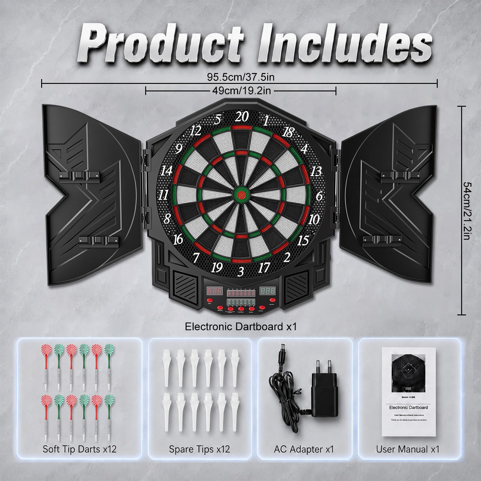 Elektronische Softdartscheibe, 27 Spiele, 216 Optionen, 1-8 Spieler