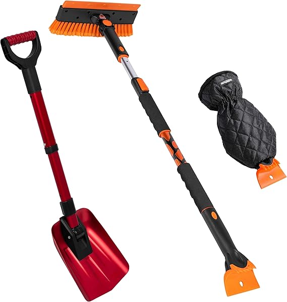 Review 3pc Snow & Ice Removal Bundle for Car or Truck – 60″ Extendable Snow Brush, Ice Scraper with Mitt & 34″ Emergency Snow Shovel – Durable Folding Aluminum Body – SUV Window & Windshield Tool