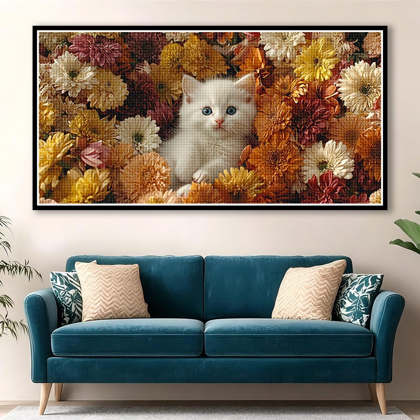 Diamond Painting Grande 200x100cm Gato Diamond Painting Adultos, DIY Flor Pintura de Diamante Manualidades Adultos, 5D Cuadrado Rhinestone Bordado Punto de Cruz para Home Decoration Regalo 0J-405
