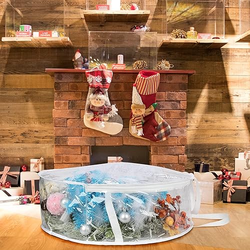 Miniatura 3 de NHRFUJ - Paquete de 2 bolsas de almacenamiento para coronas de Navidad, contenedor transparente de 30 pulgadas con doble cremallera y asa reforzada