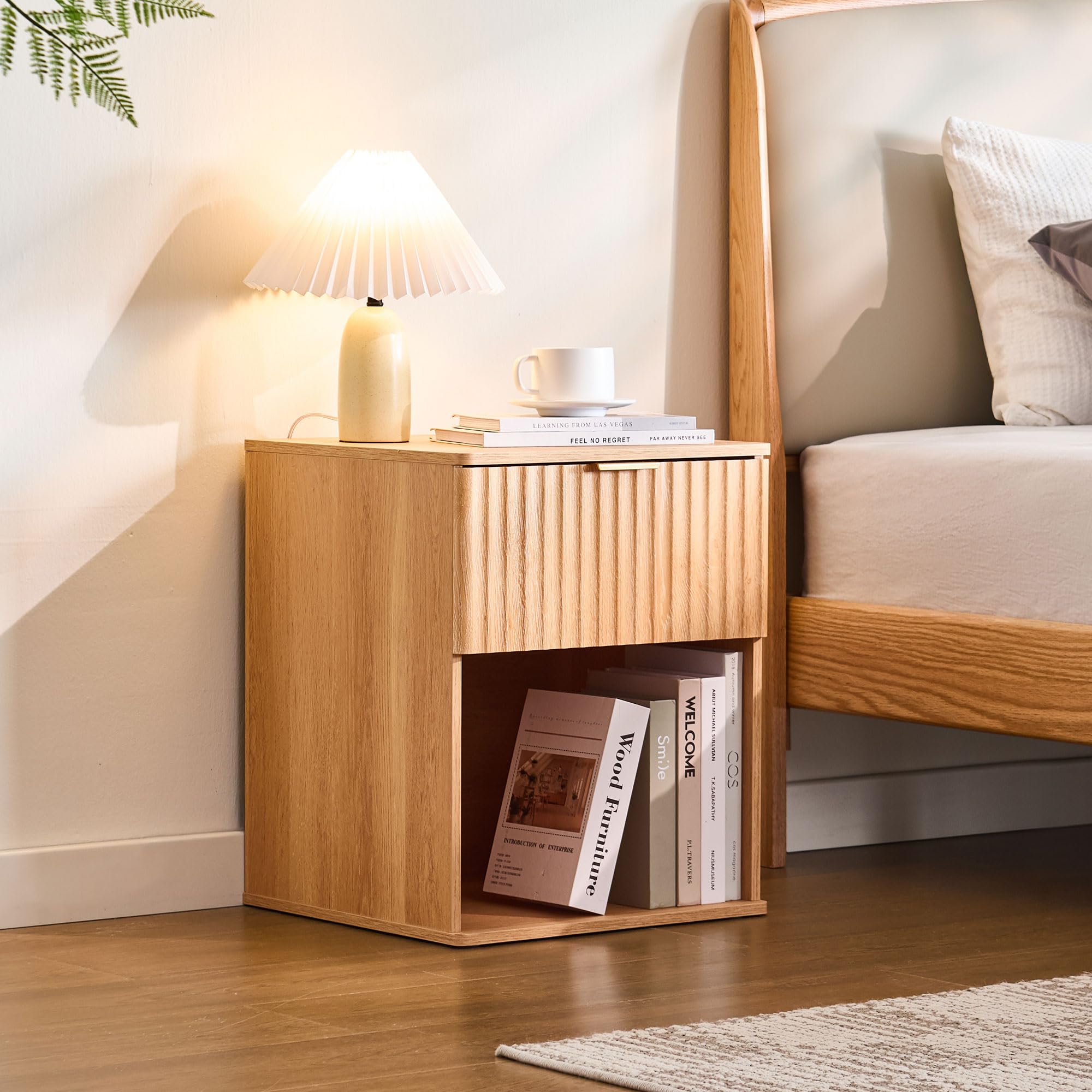 LINSY HOME Kleiner Nachttisch, Holz Nachtschrank mit Schublade, Beistelltisch Endtisch für Schlafzimmer Wohnzimmer Sofa Couch Büro 40 x 40 x 50 cm (1er Set)
