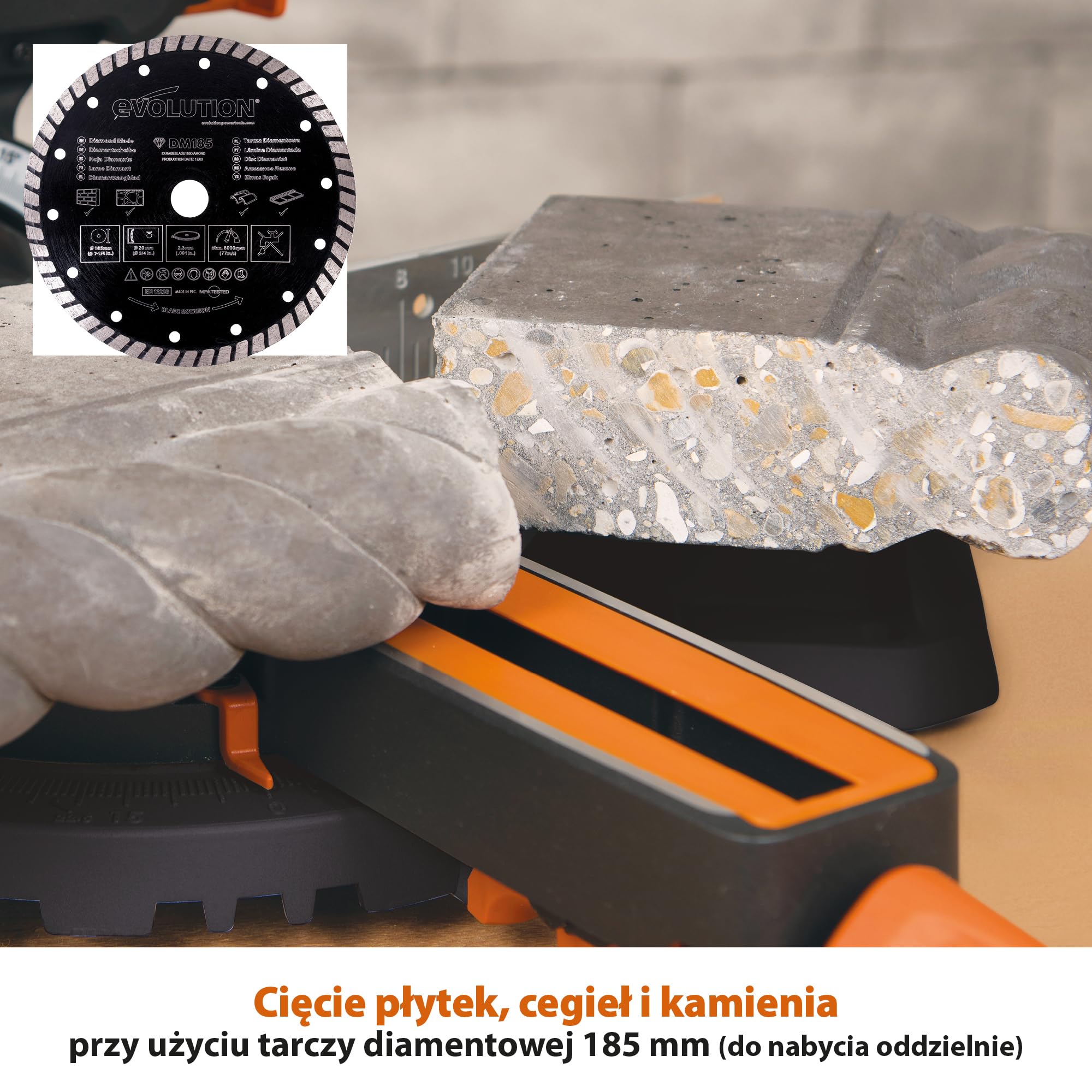 Evolution Power Tools Przesuwna ukośnica R185SMS+ 185 mm 230 V do cięcia drewna, metalu, plastiku