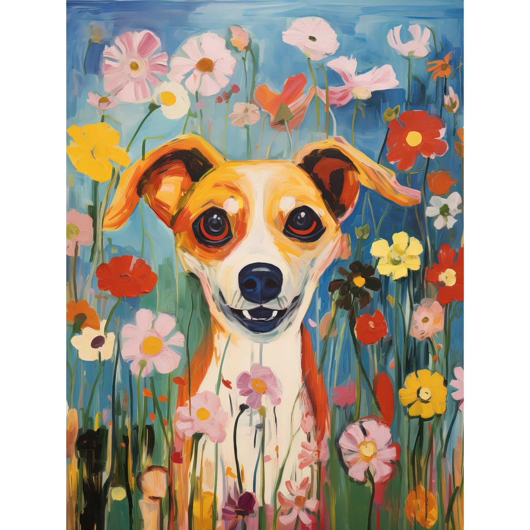 Artery8 Chihuahua in the Wildflowers Artwork Colourful Meadow Dog Portrait Extra Large XL Wall Art Poster Print