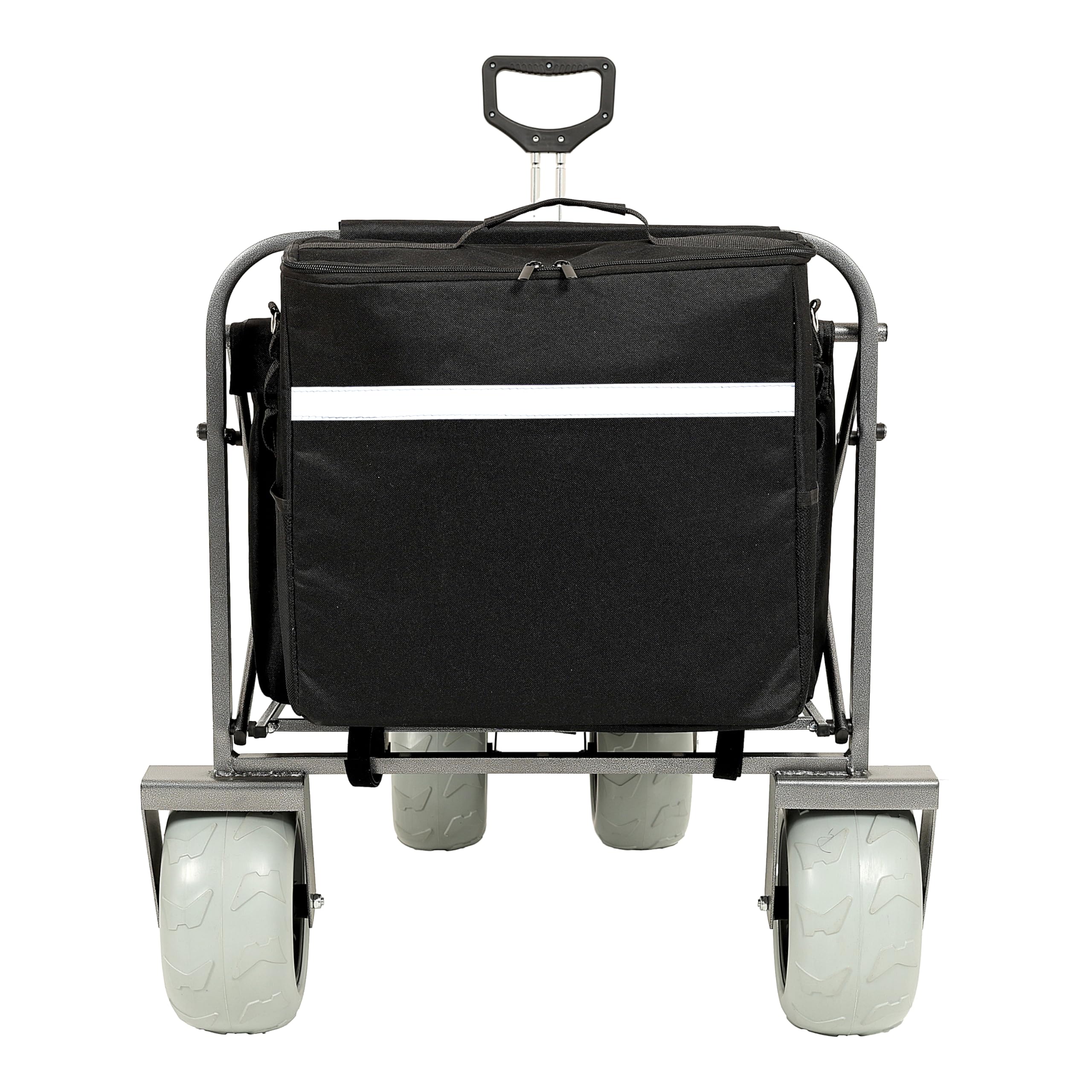 Carrello da spiaggia All-Terrain con capacità di 500 libbre, pesante e pieghevole, ruote pneumatiche da 9 pollici per sabbia, con borsa multifunzione e cintura, colore nero