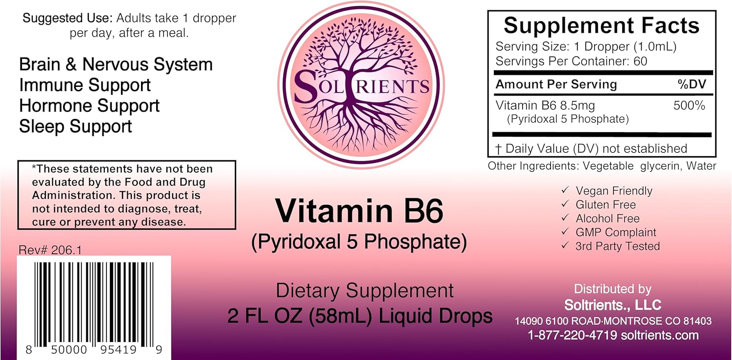Liquid Vitamin B6 P5P (Activated Pyridoxal-5-Phosphate) – Balanced 500% DV Dose, Double Servings – Alcohol-Free, Fast-Absorbing Nervous System & Energy Support, Non-GMO,2 oz, 60 Servings - Image 8