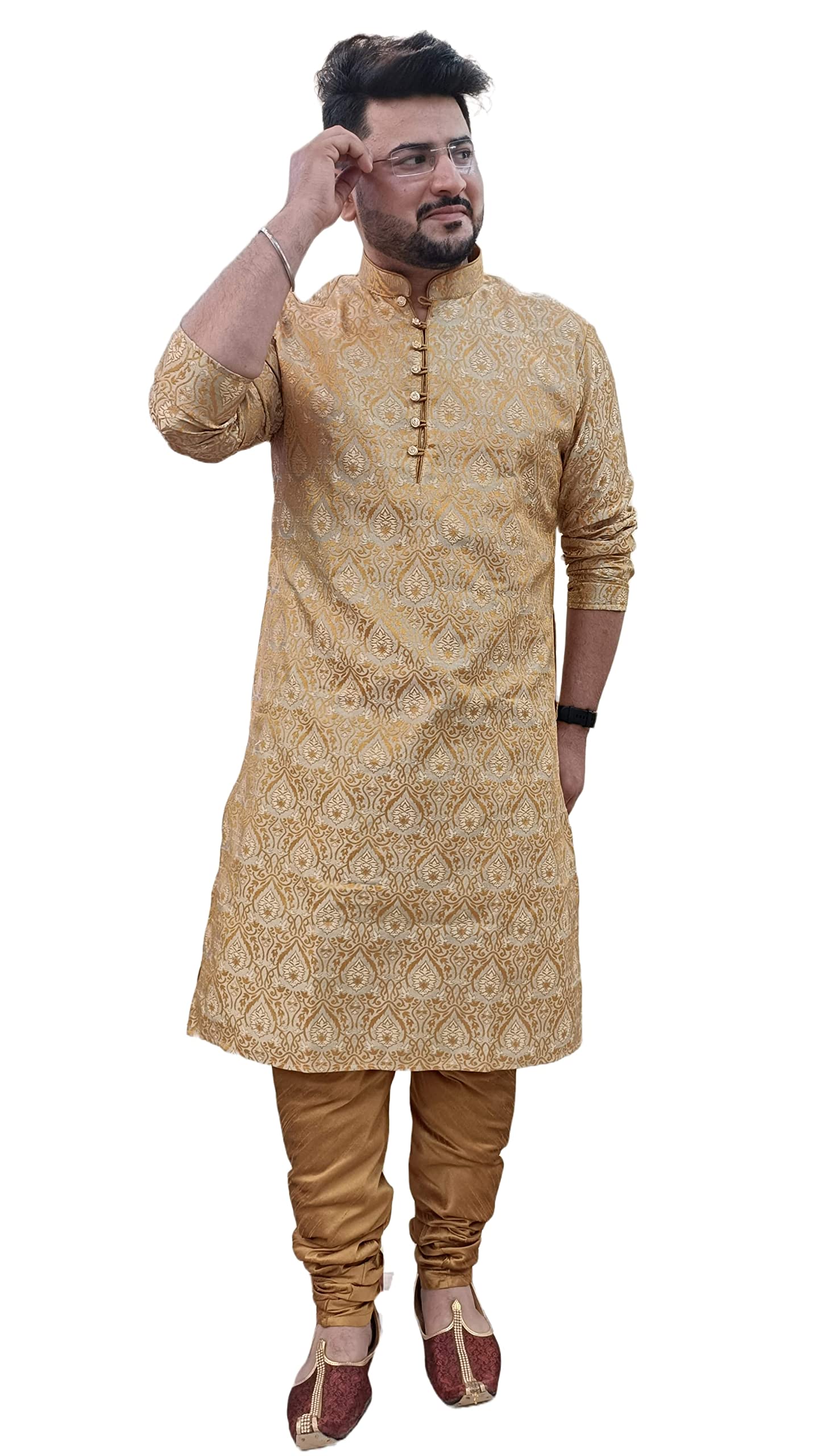 26 i Men Ethnic Kurta and Churidar (Cream and Mustard) 44-picture-21
